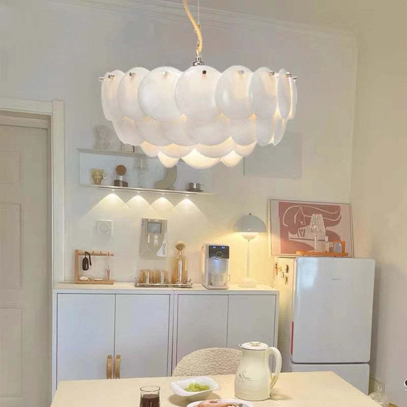 Arisha Wihte Art Deco Chandelier Light Fixture, Ceramic Leaf & Metal - Neutralighting