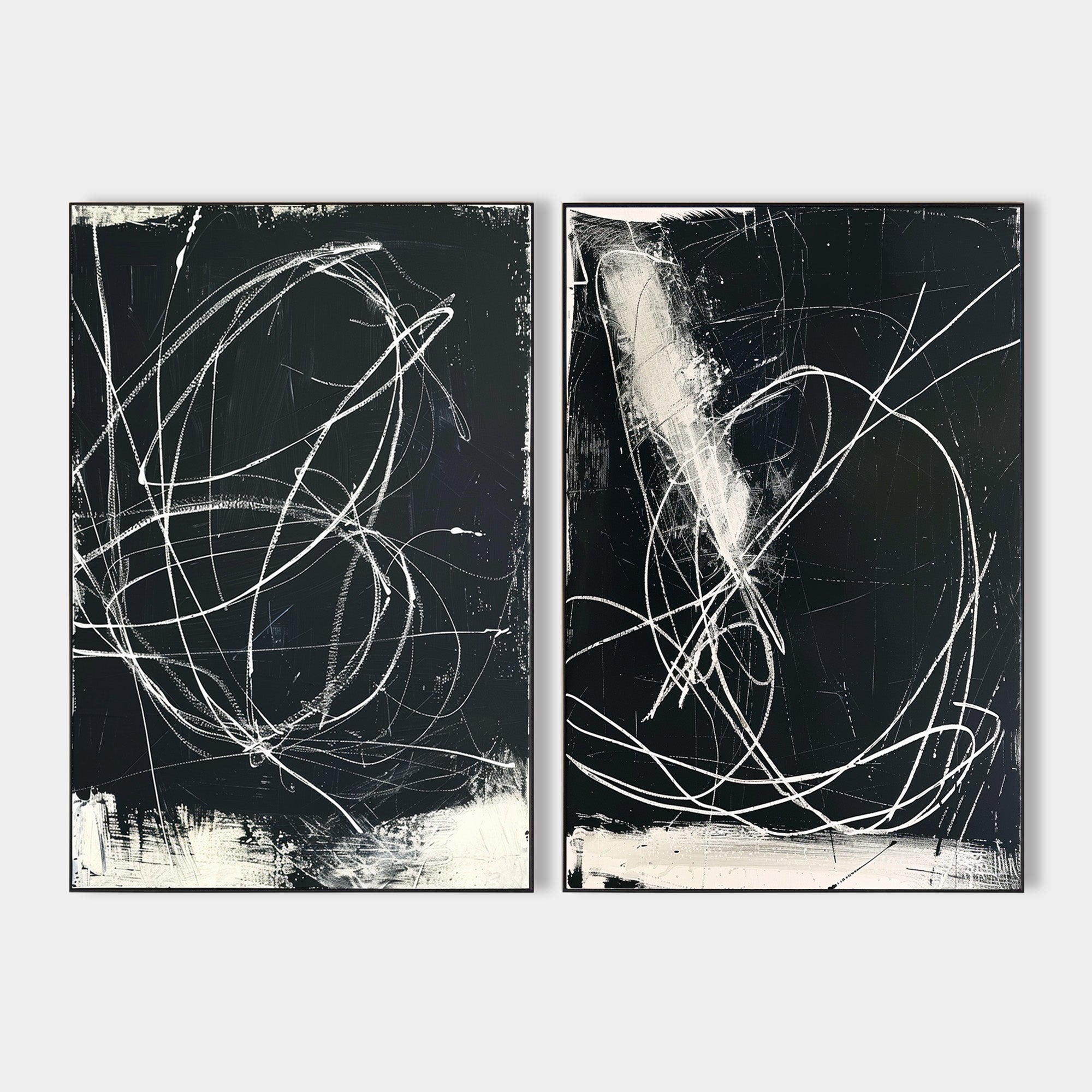 Black White Scribble Diptych Canvas Wall Art