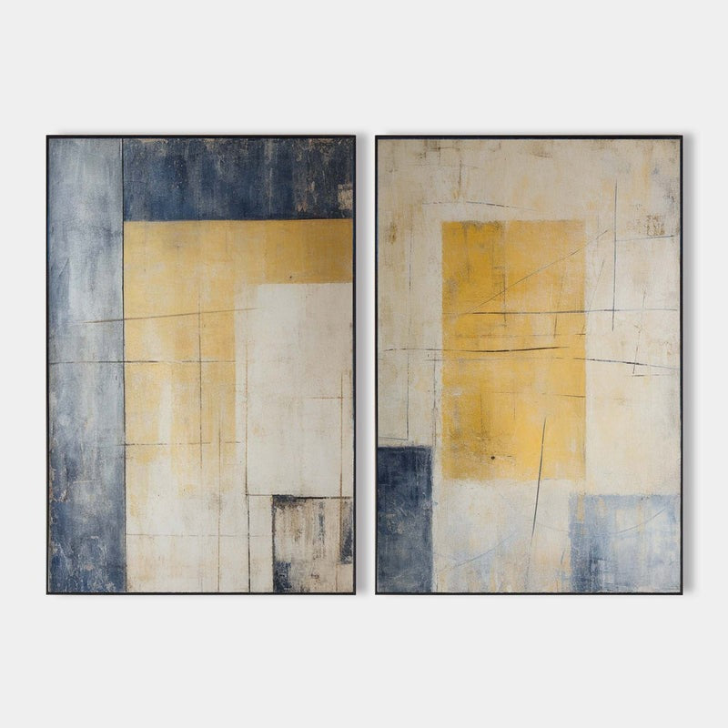 Diptych Yellow Blue Geometric Painting