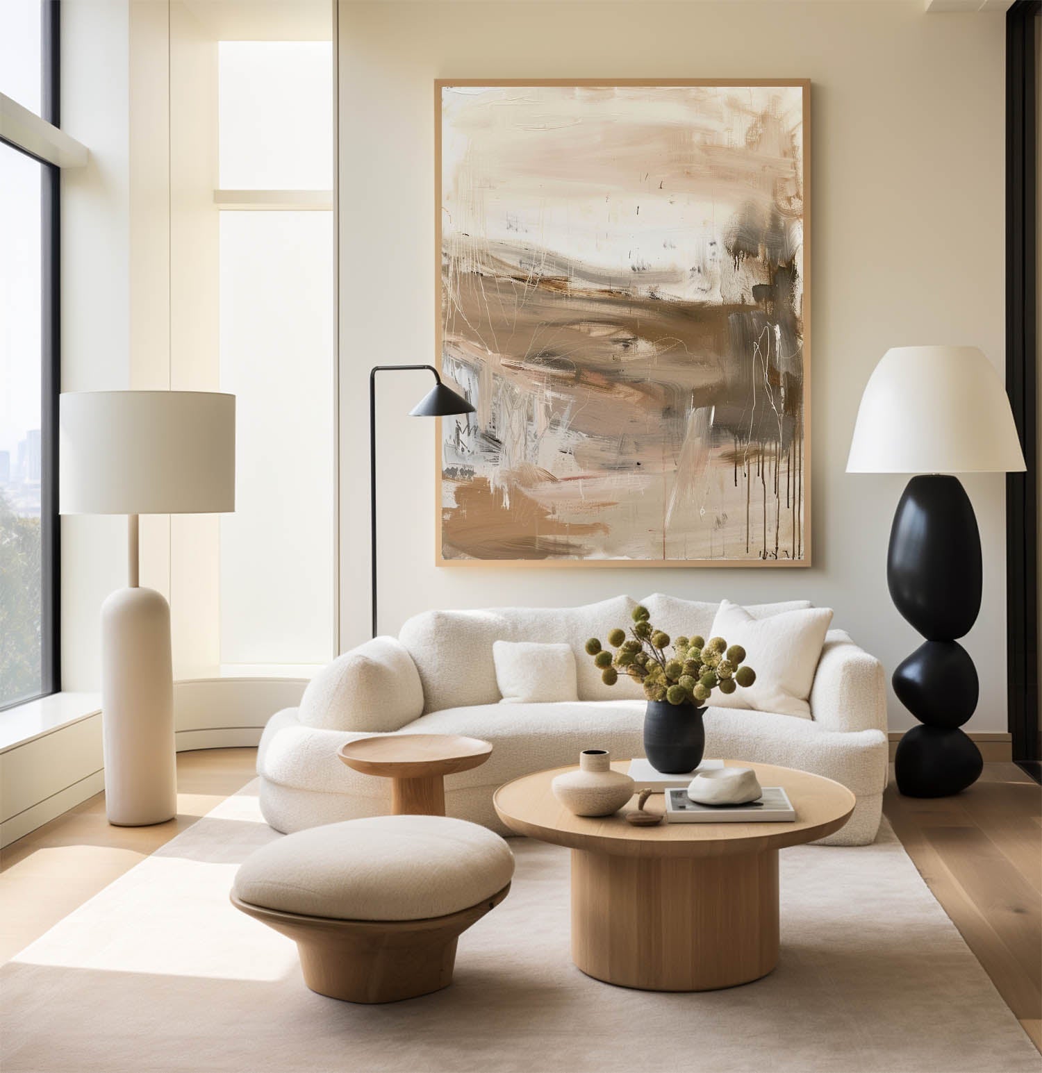 Neutral Beige Brown Vertical Abstract Art