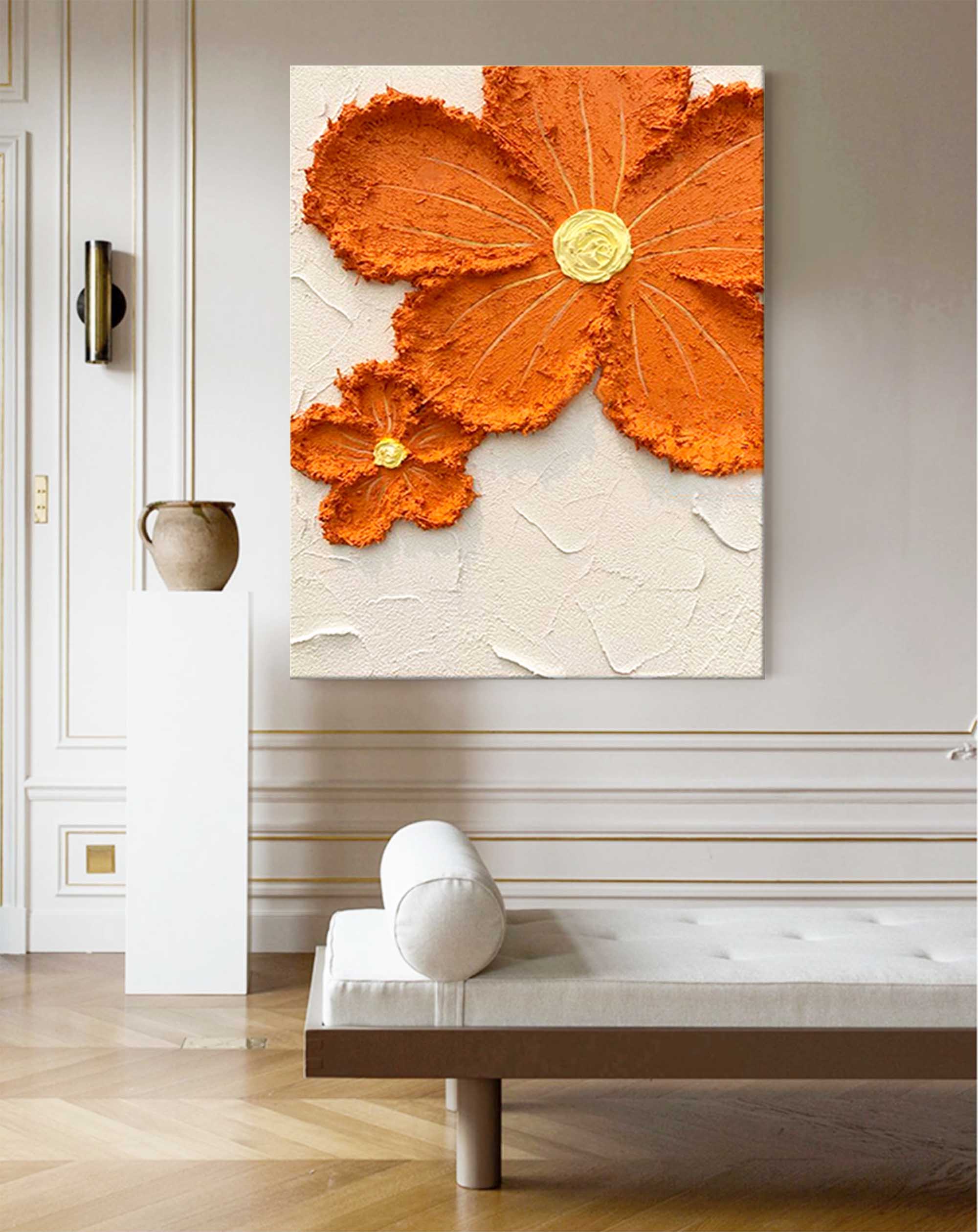 Wall Art Burnt Orange Floral Minimal Vertical