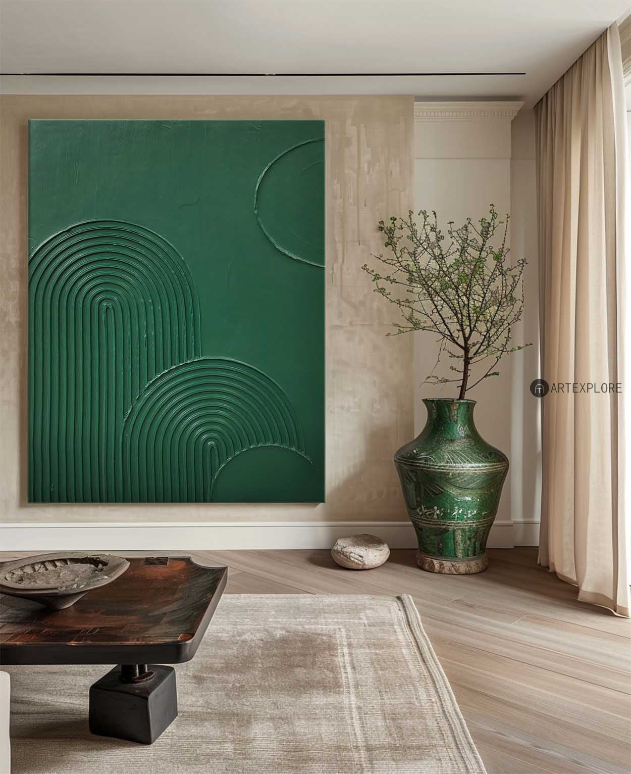 Moss Green Topographic Curves Art