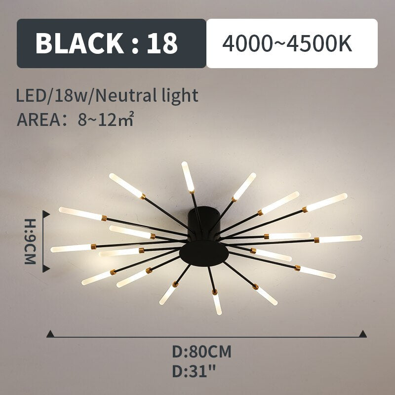 Wesley Flush-Mount Ceiling Light Fireworks, Black/Gold