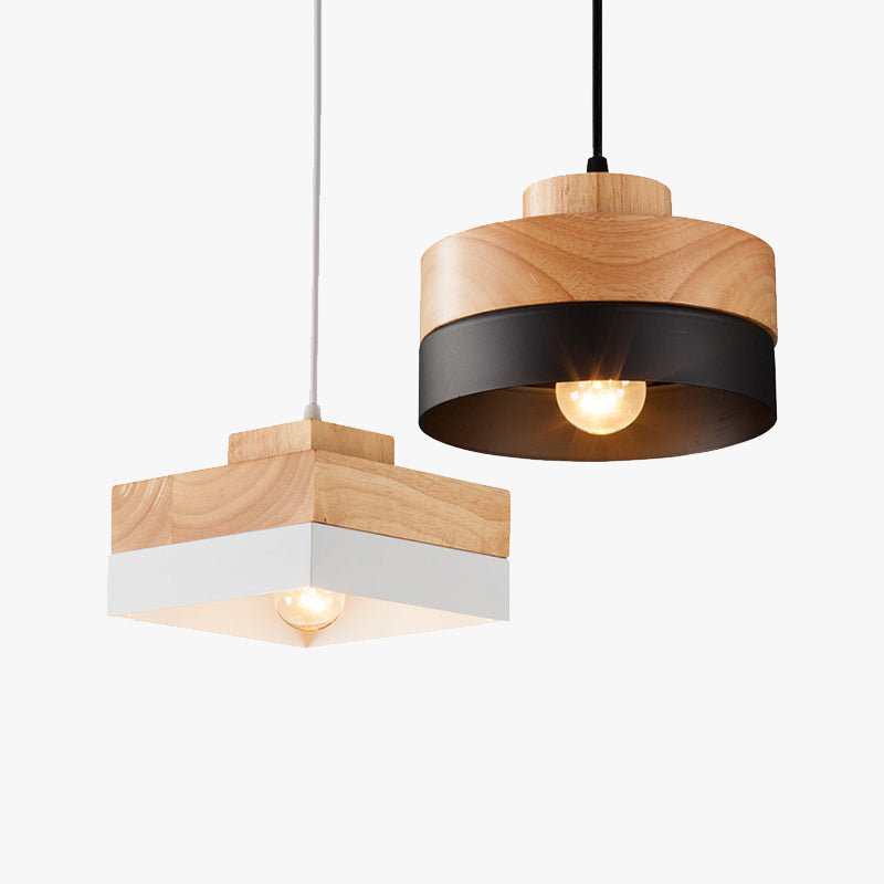 Aria Minimalist Black & White Wood Geometric Pendant Light - Neutralighting