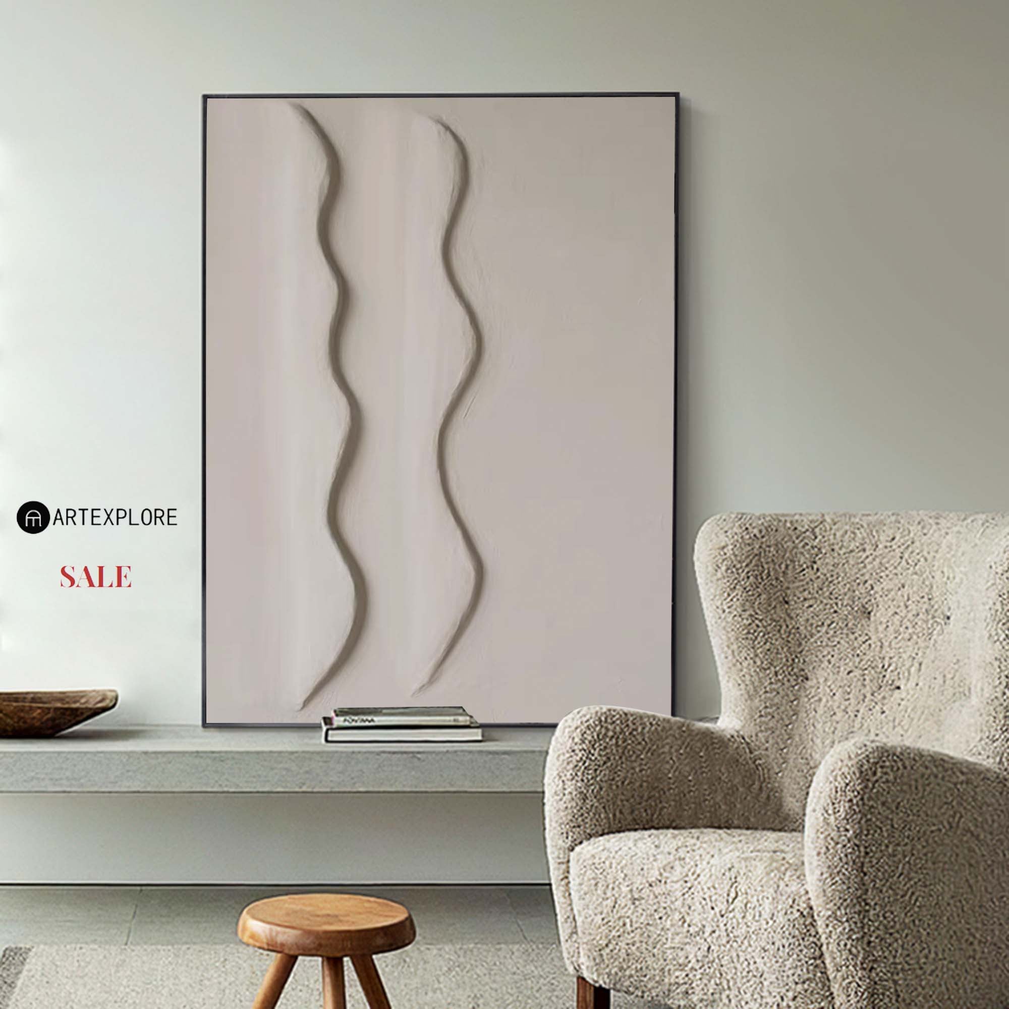 Hepworth Style Neutral Wavy Shape Canvas Art
