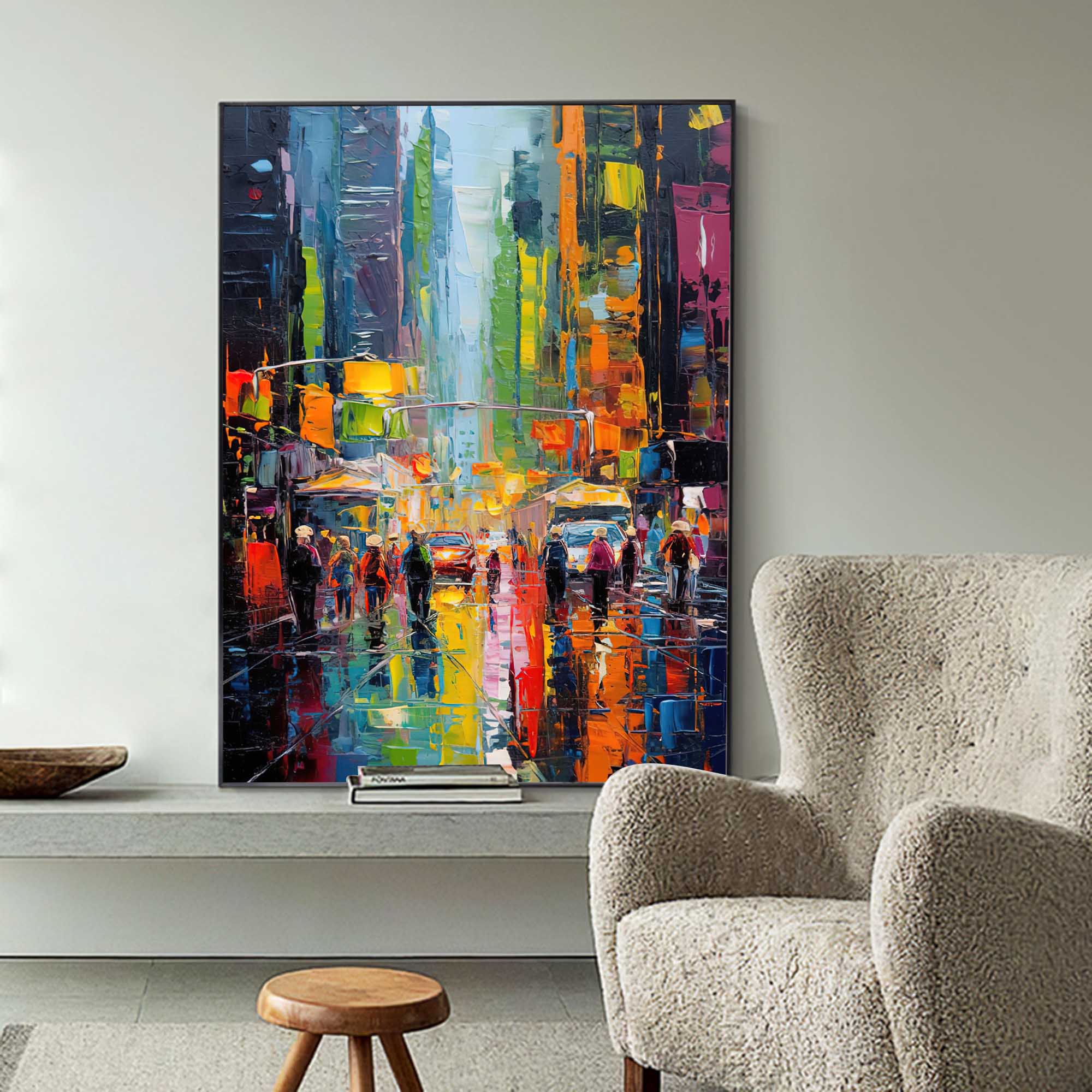 Wall Art Colorful City Street Abstract Impasto Texture Living Room | Neutralighting