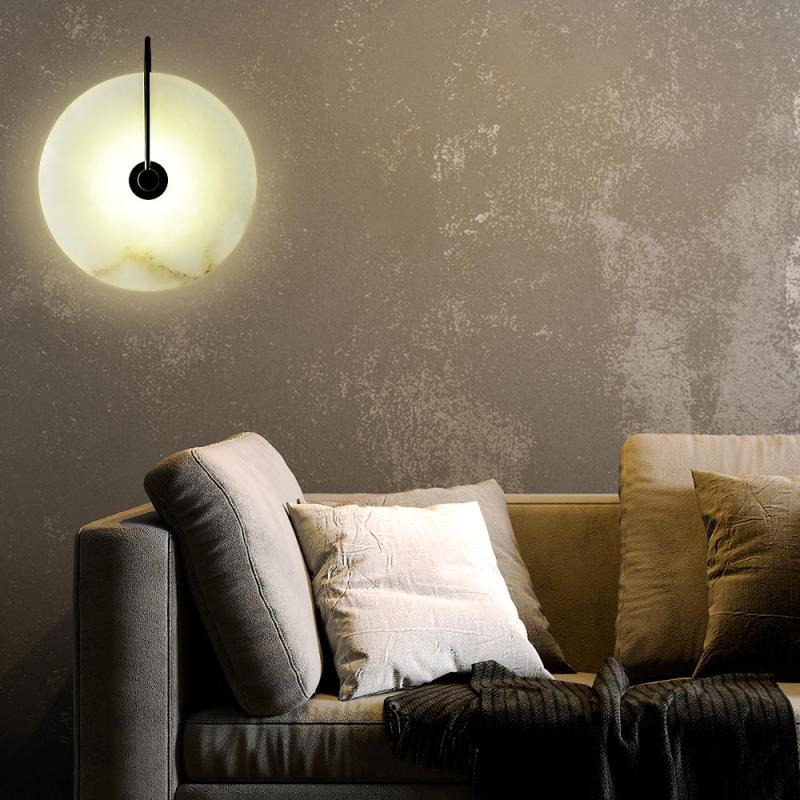 Arisha Round Bedside Wall Light, Artificial Marble, Gold & Black - Neutralighting