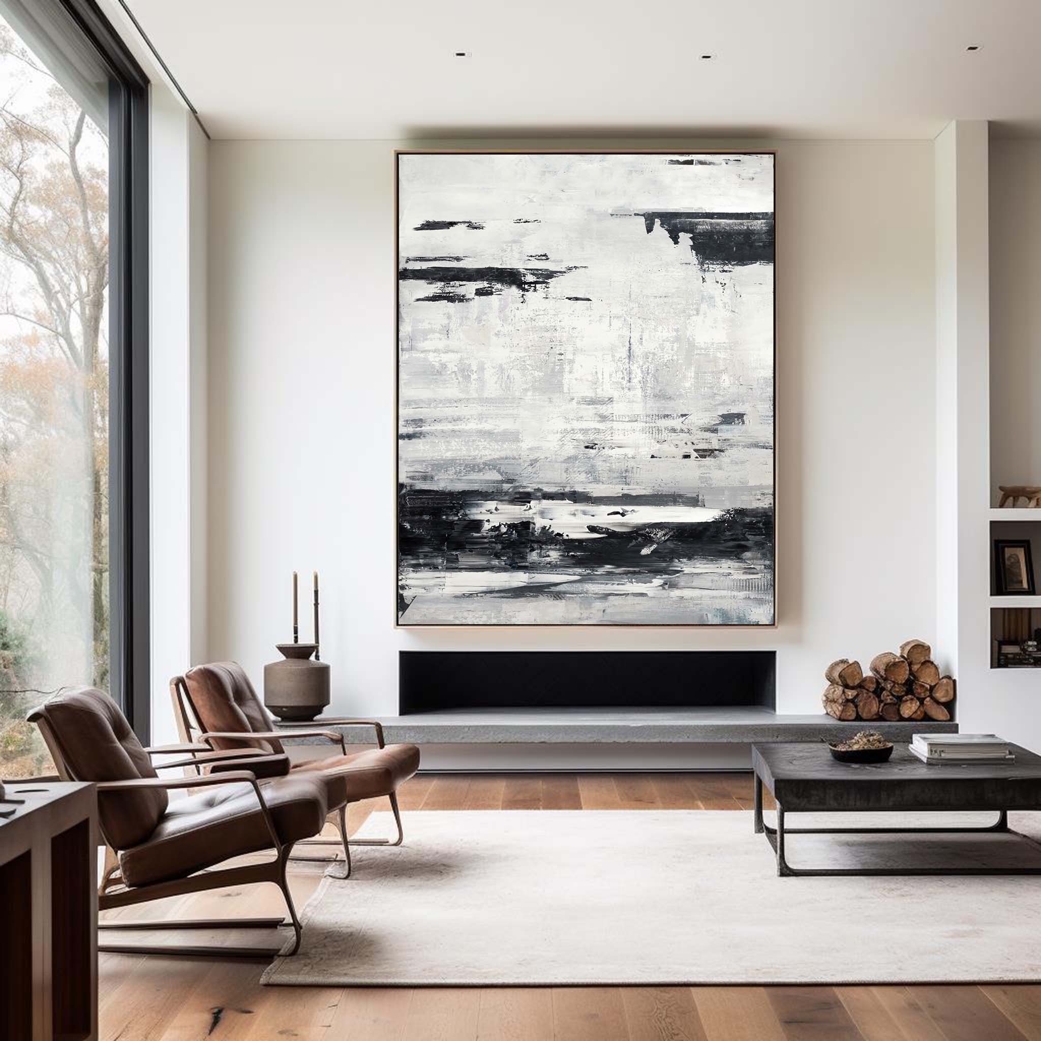 Monochrome Textured Layered Vertical Canvas Art