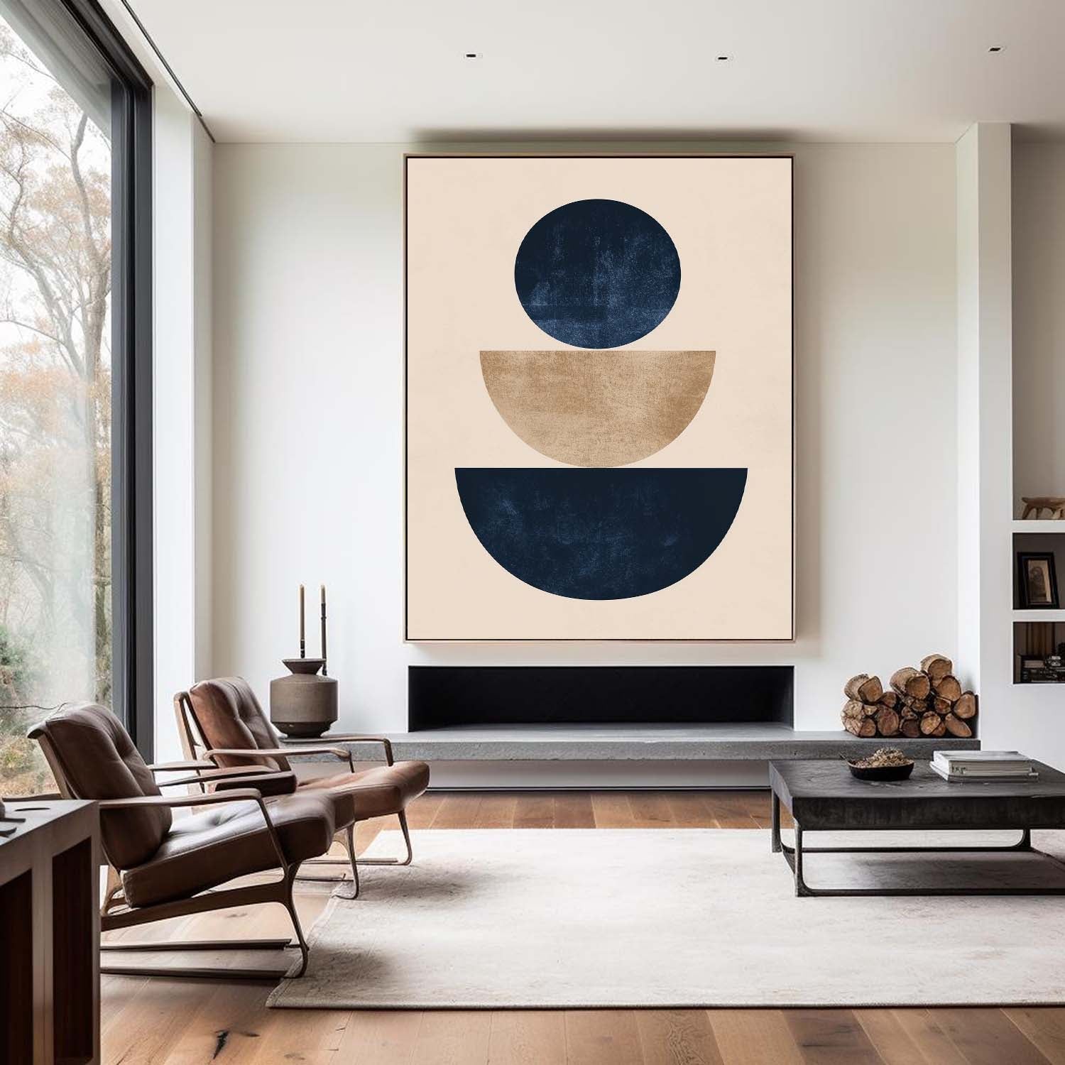 Navy Blue Beige Geometric Painting