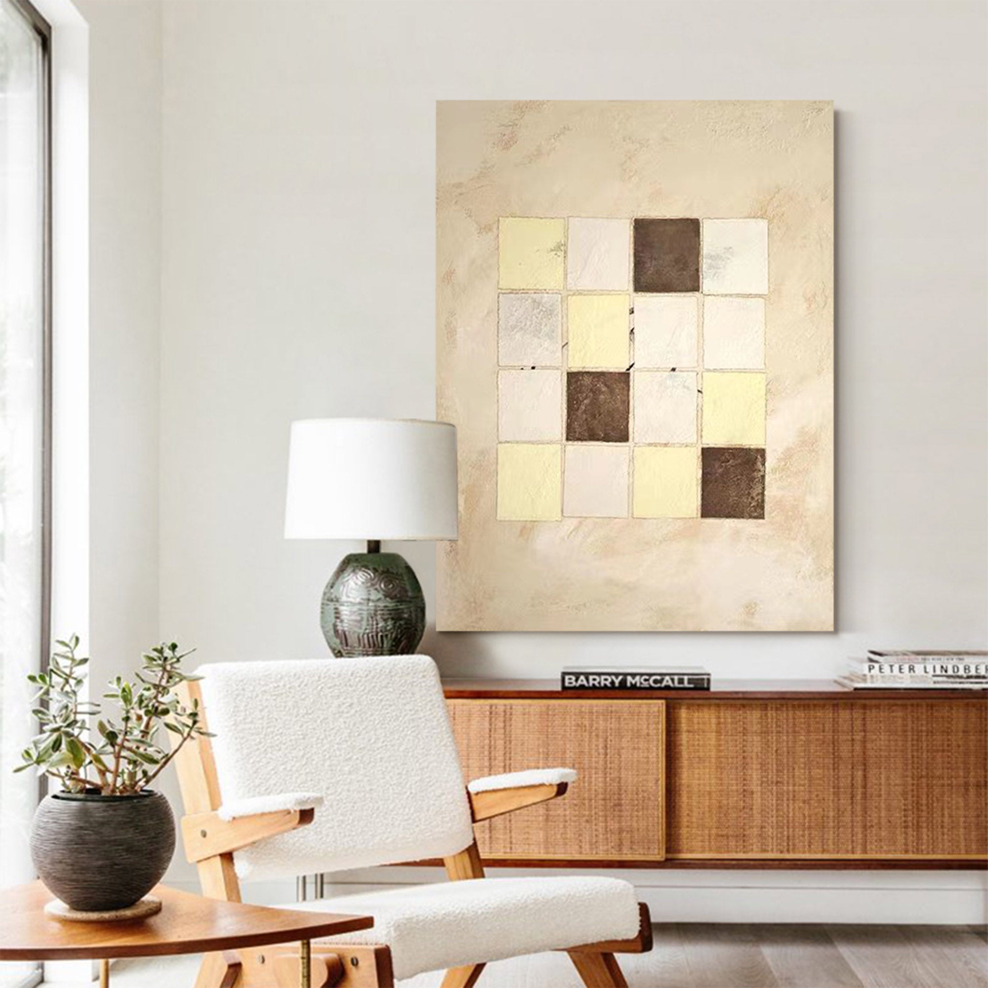 Earth‑Tone Geometric Block Composition Modern Wall Accent Artwork