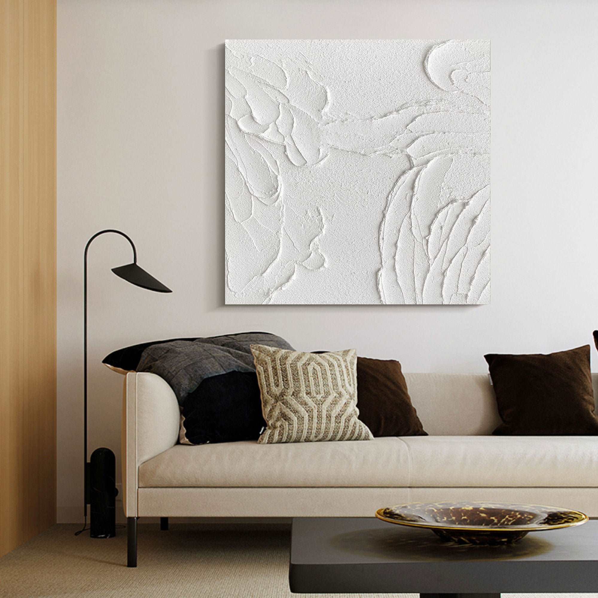 3D Textured White Relief Organic Abstract Oil Acrylic Linen Canvas Painting