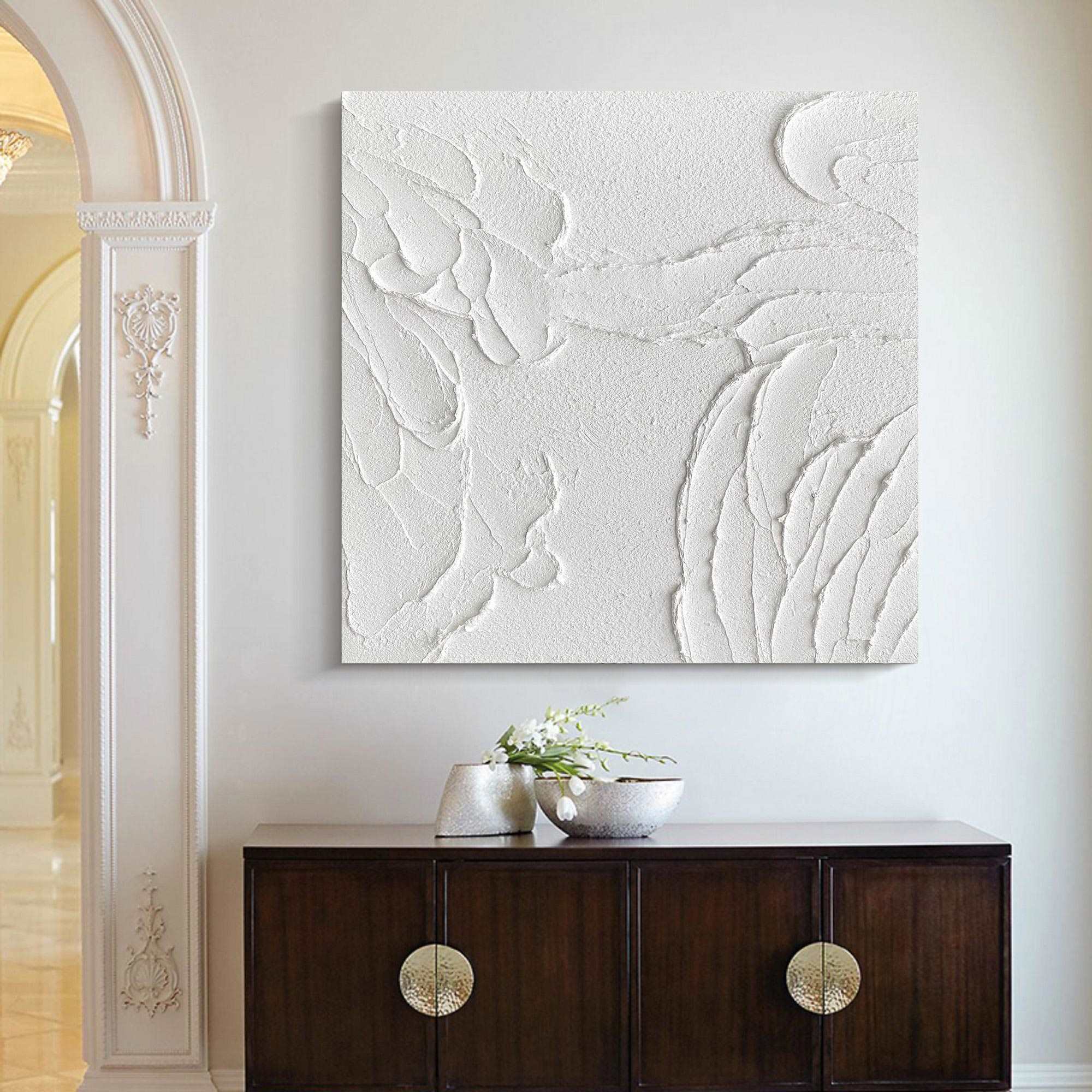 3D Textured White Relief Organic Abstract Oil Acrylic Linen Canvas Painting
