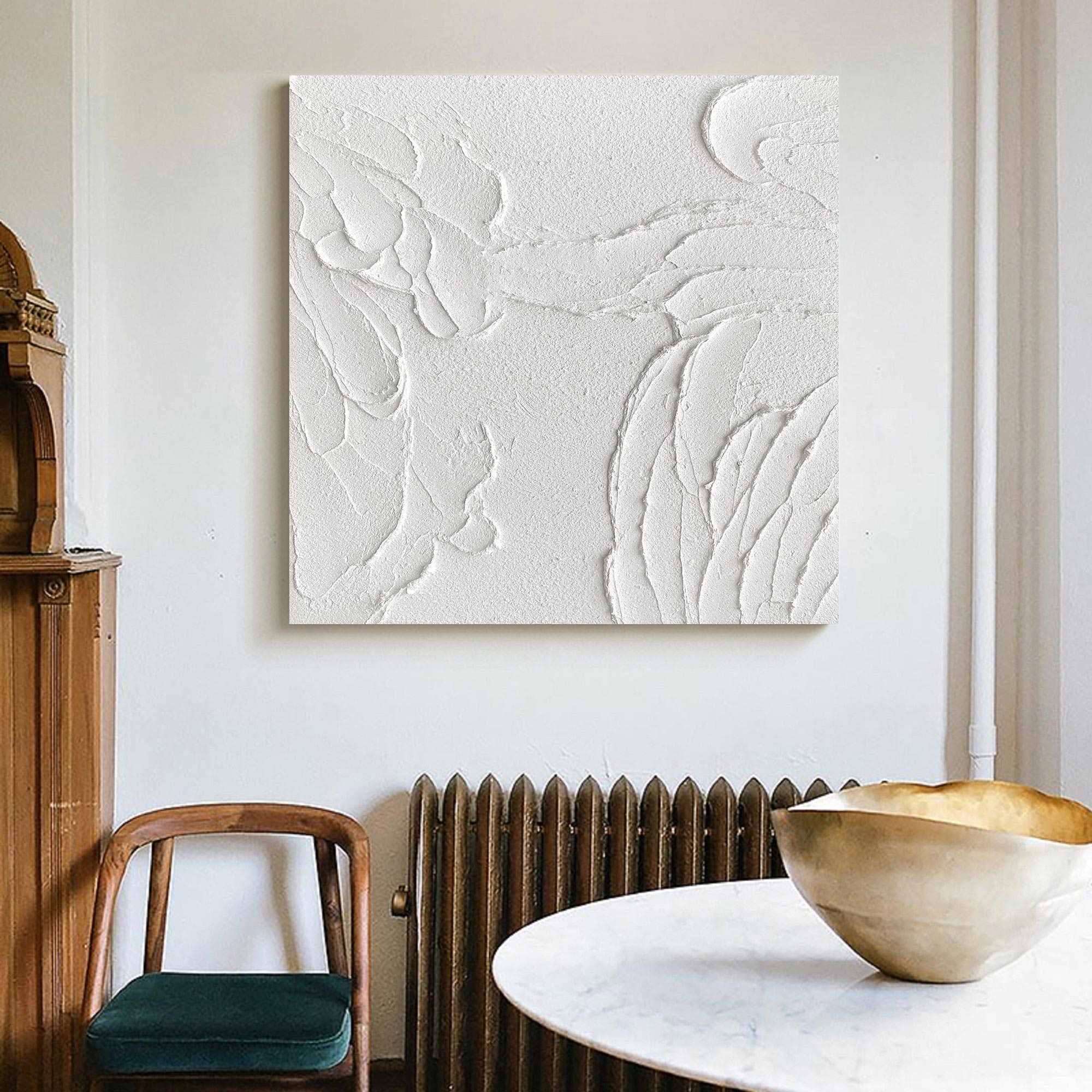 3D Textured White Relief Organic Abstract Oil Acrylic Linen Canvas Painting