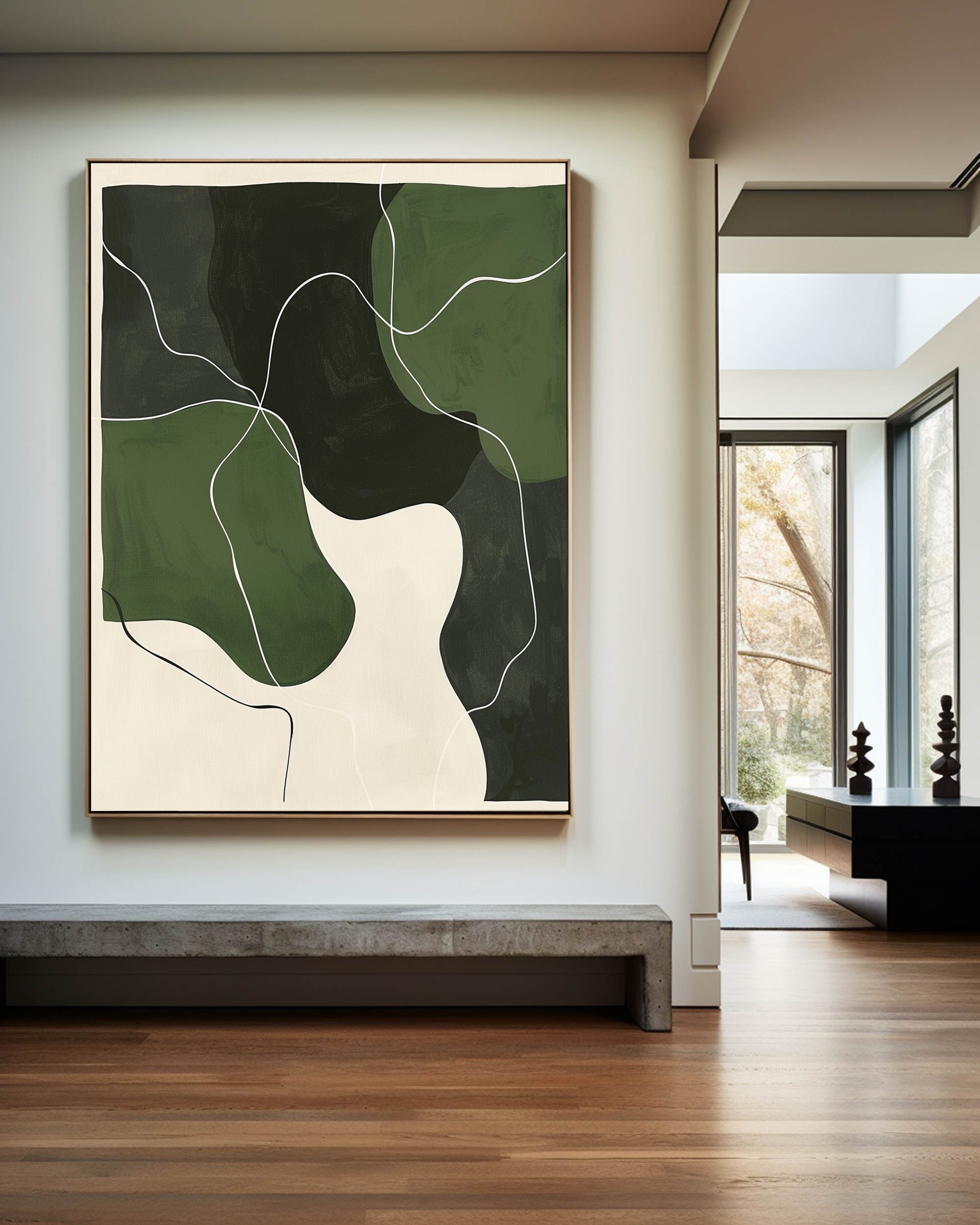 Olive Green Black Organic Painting