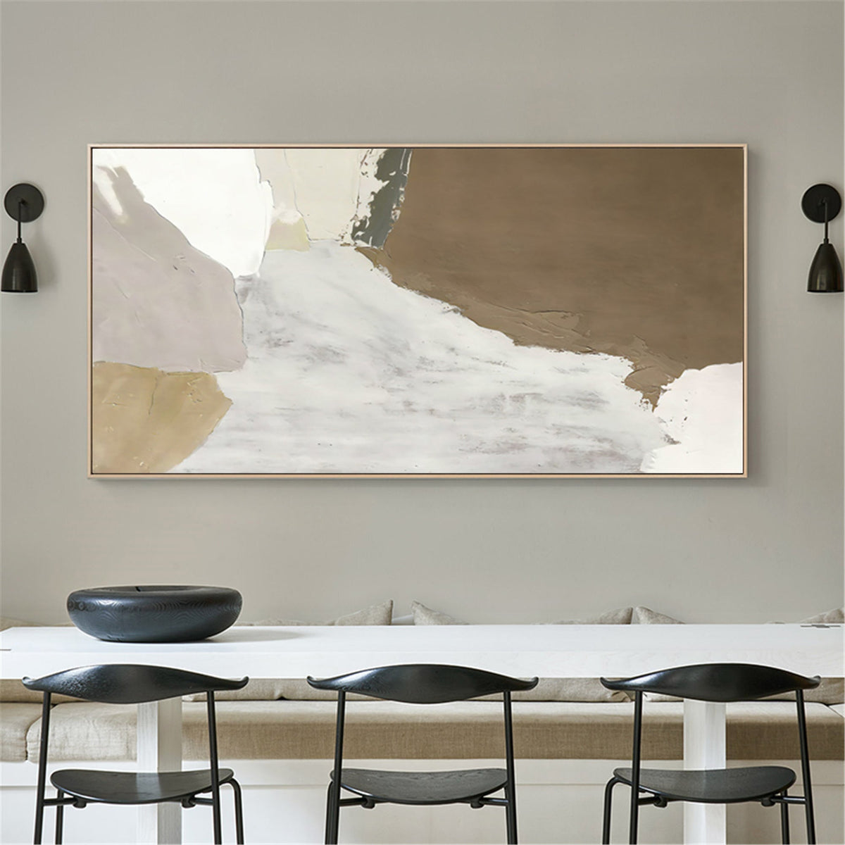 Abstract Beige Brown Textured Earth Tone Oil Acrylic Linen Canvas Painting