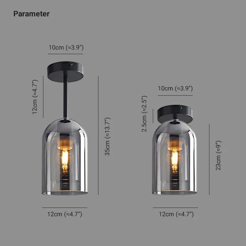 Valentina Modern Cylinder Semi-Flush Mount Clear Glass Ceiling Light, Cognac/Grey - Neutralighting