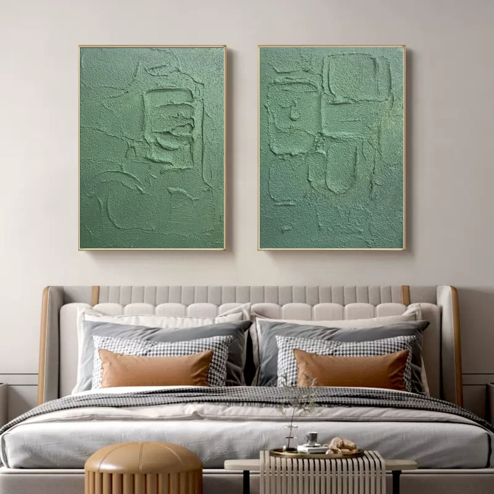 Wall Art Vertical Abstract Geometric Relief Sage Green