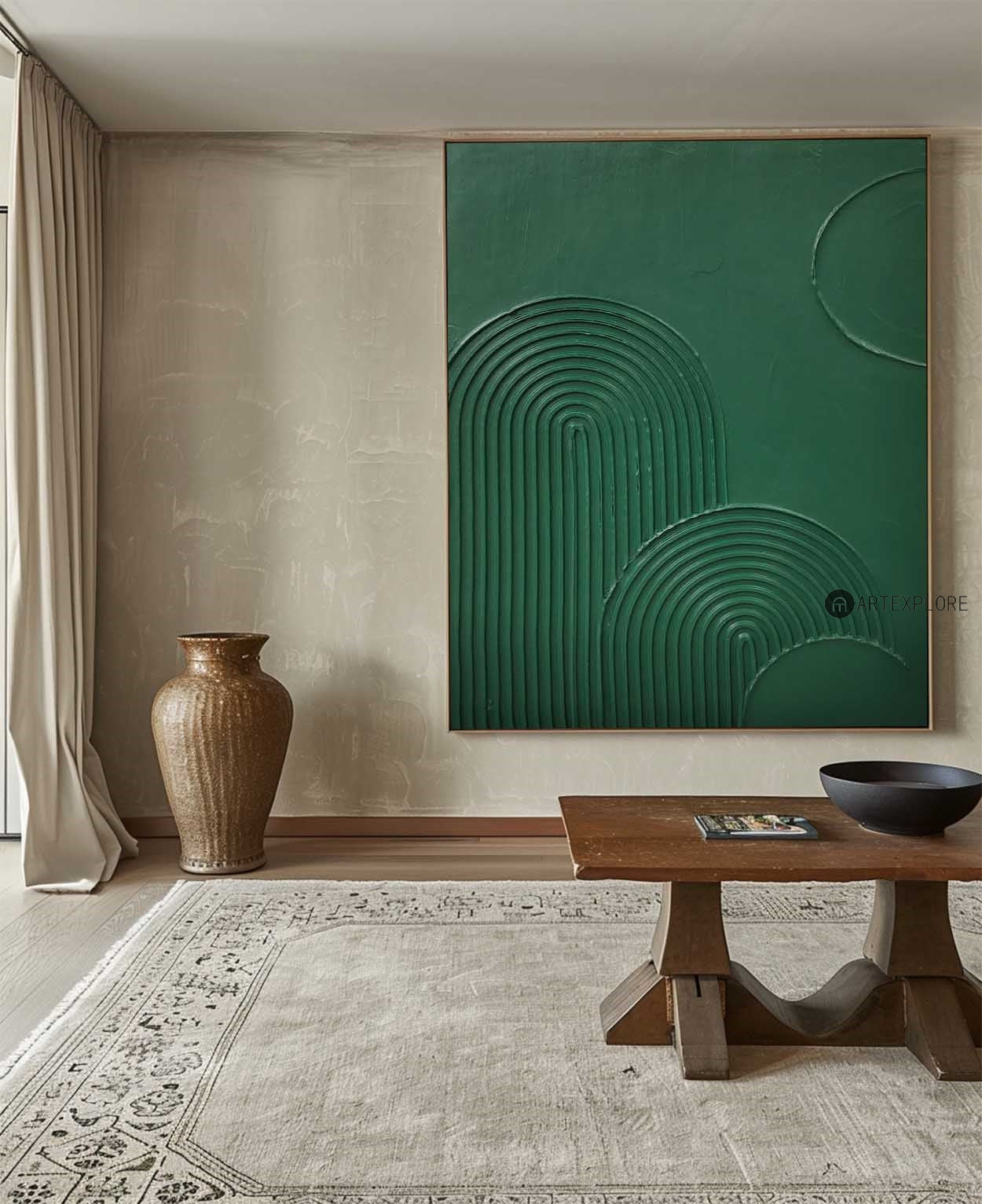 Moss Green Topographic Curves Art