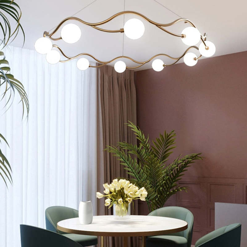 Valentina Modern Designe Wave Metal/Glass Pendant Light, White/Gold - Neutralighting
