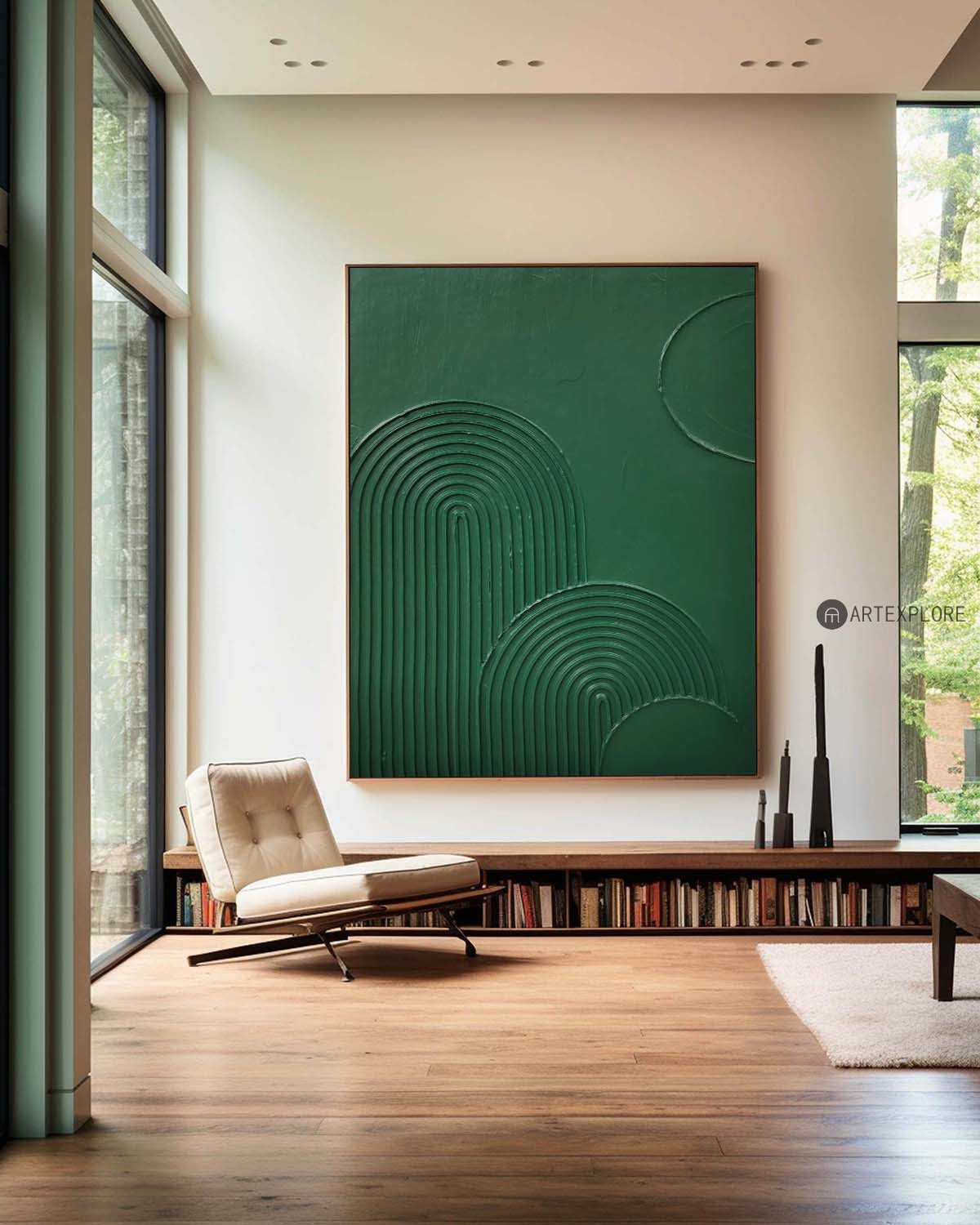 Moss Green Topographic Curves Art