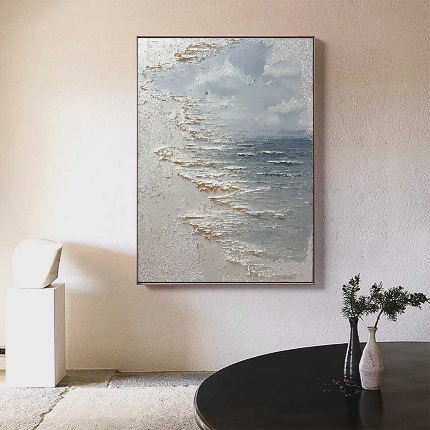 Wall Art Vertical Textured Abstract Sea Relief Scene Cool Coastal
