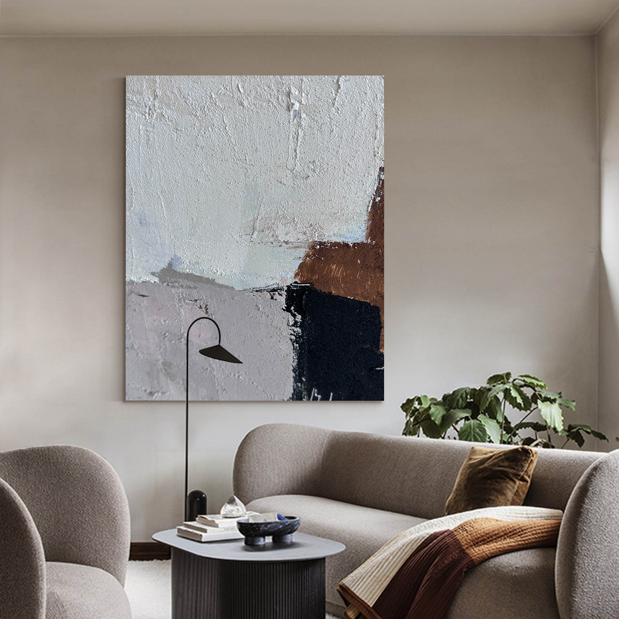 Wall Art Abstract Block Color Neutral Modern Textured Canvas for Bedroom | Neutralighting