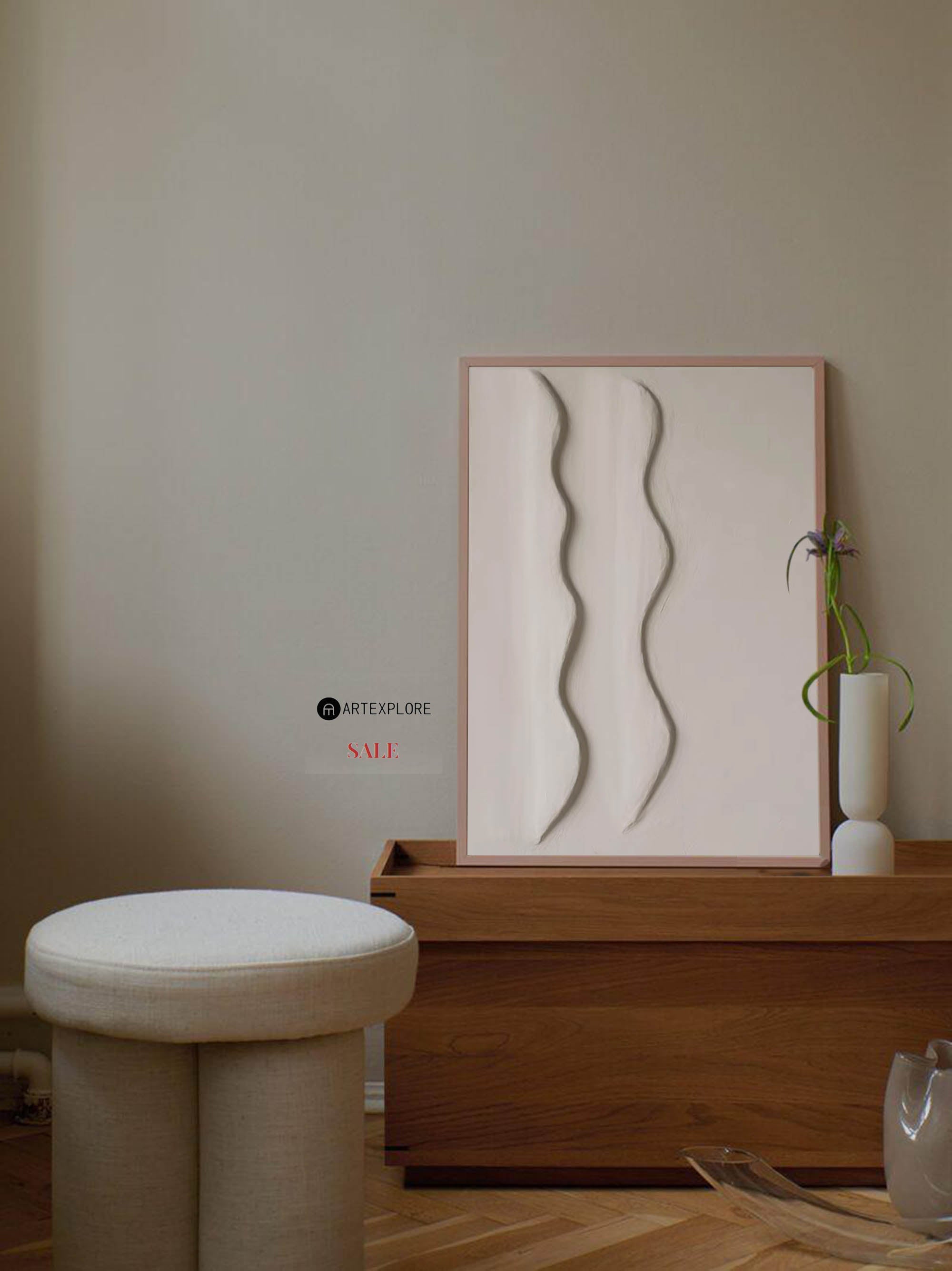 Hepworth Style Neutral Wavy Shape Canvas Art