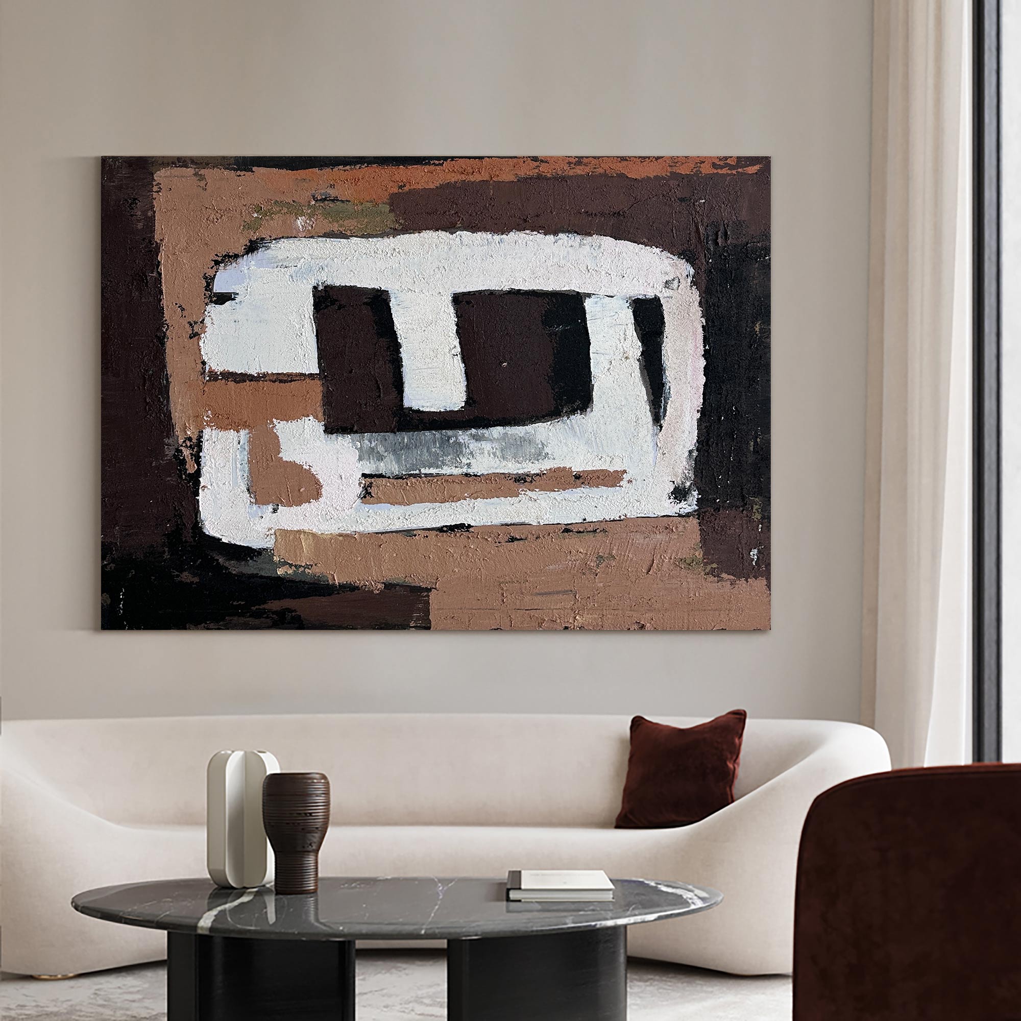 Retro Geometric Block Abstract Warm Earth‑Tone Contemporary Wall Decor Piece