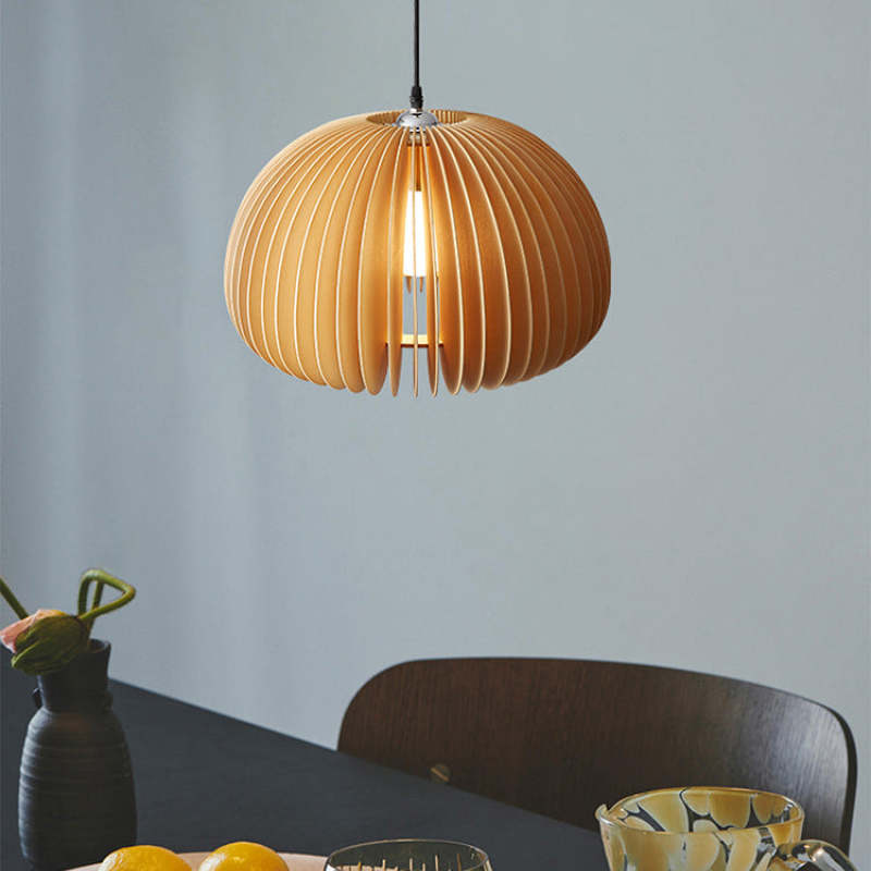 Muto Pumpkin Pendant Light, Wood - Neutralighting
