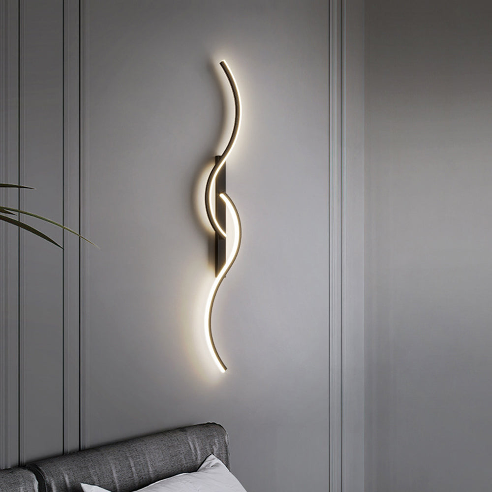 Lumor Modern Linear Wave Bedroom Wall Lamp, Black/Gold - Neutralighting