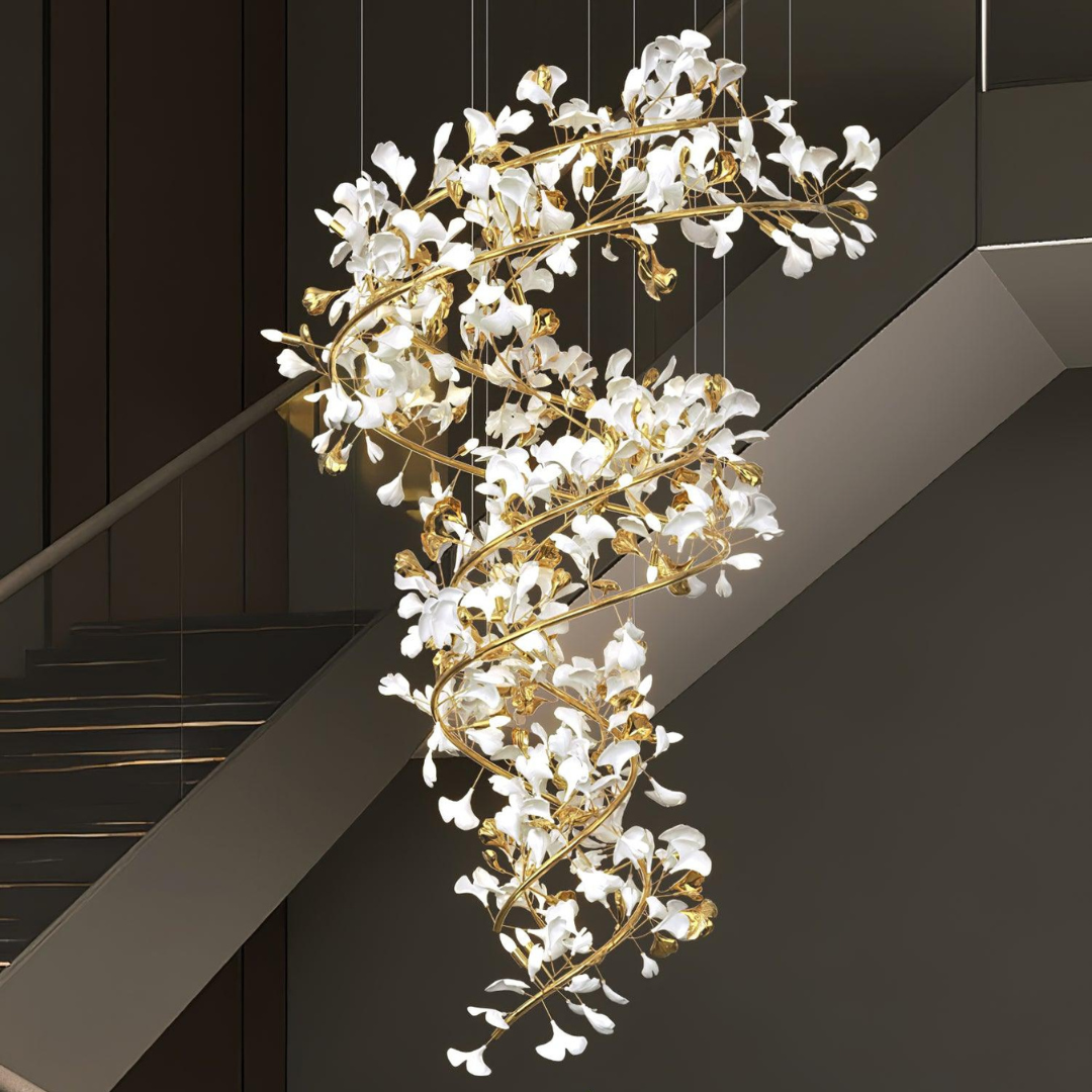 Olivia Modern Gold Staircase Chandelier, Metal & Ceramic - Neutralighting