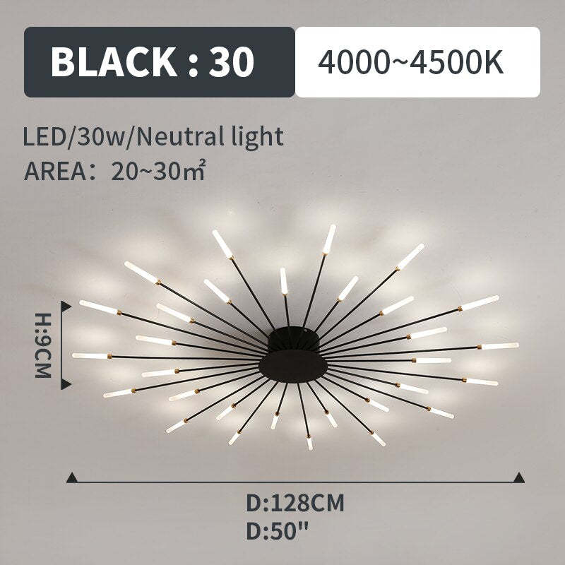 Wesley Flush-Mount Ceiling Light Fireworks, Black/Gold