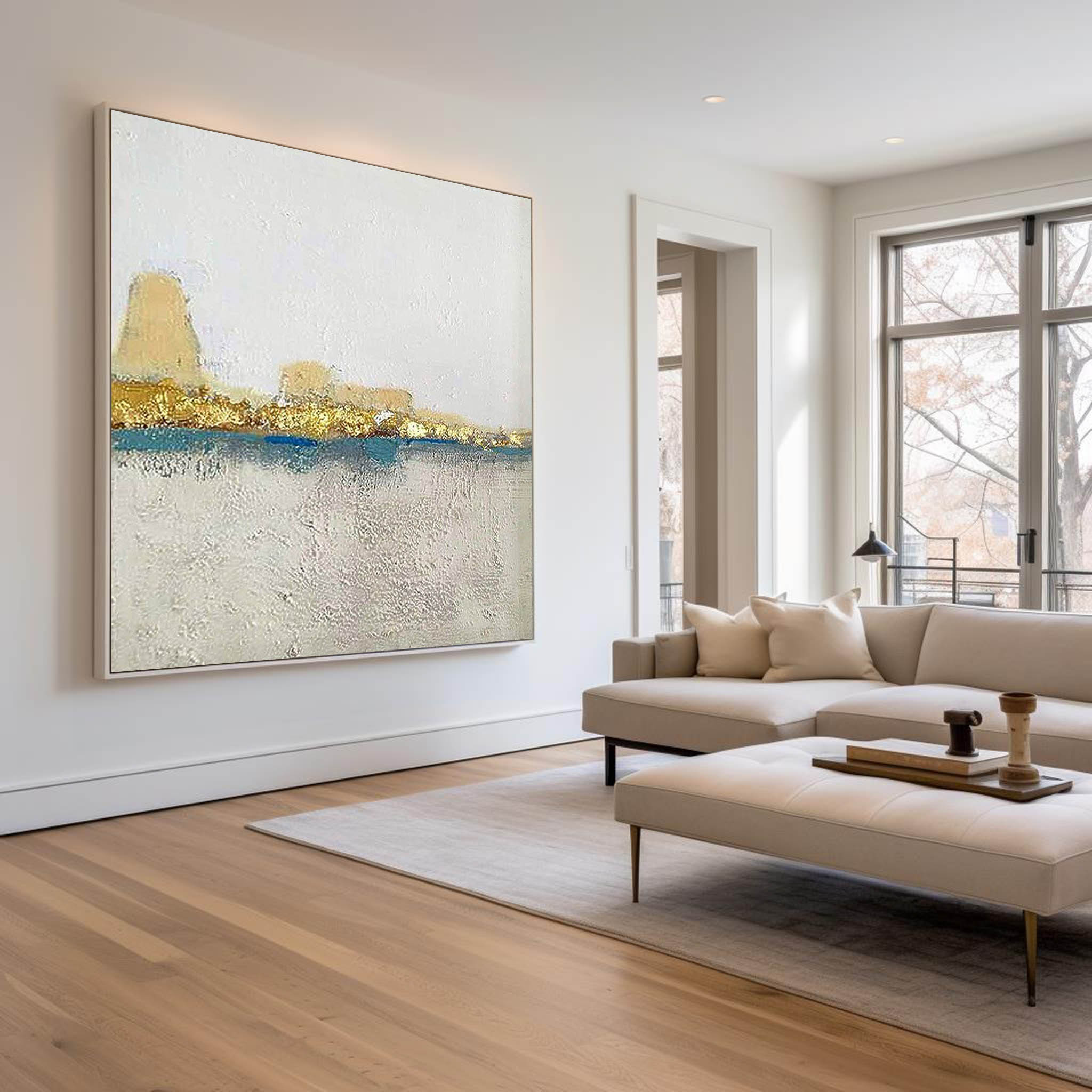 Textured Golden Coastline Framed Canvas Artwork