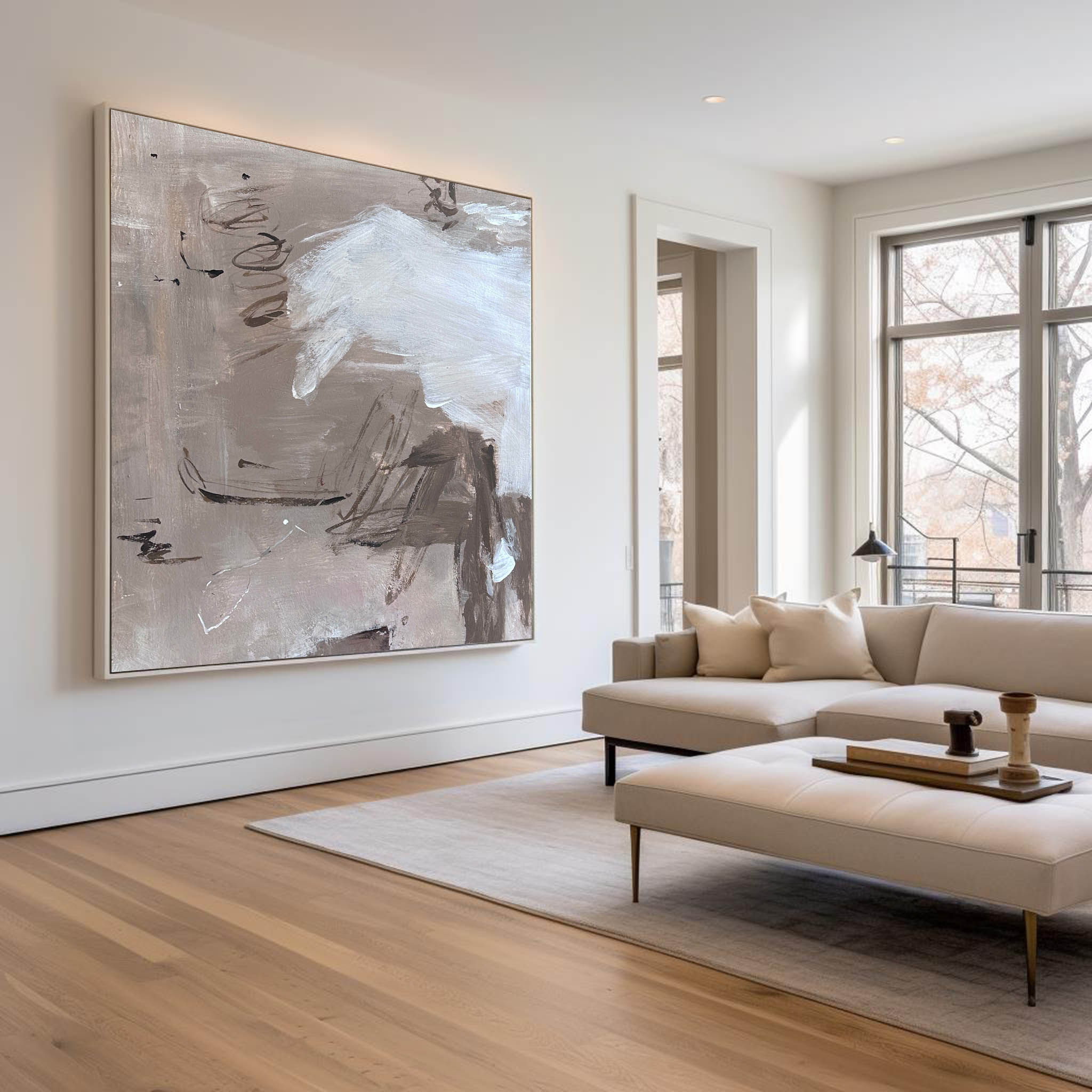 Wall Art Neutral Abstract Line Sketch Texture Modern Minimalist Living Room | Neutralighting
