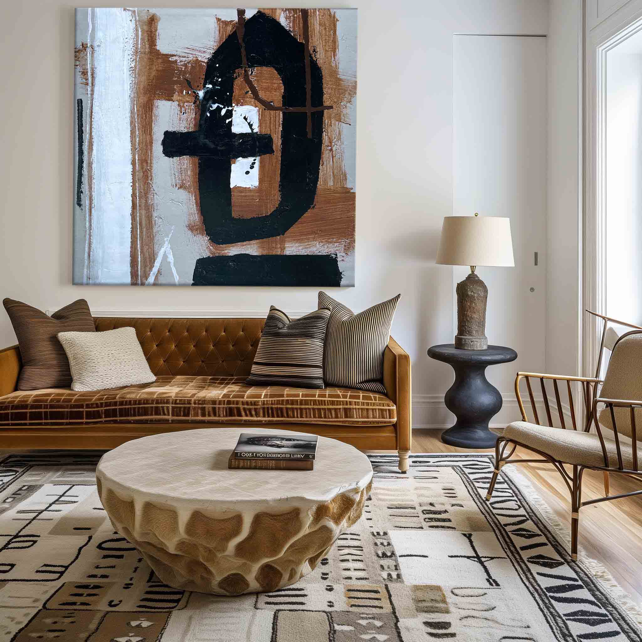 Earth‑Tone Abstract Gestural Art Framed Linen Canvas Wall Decoration