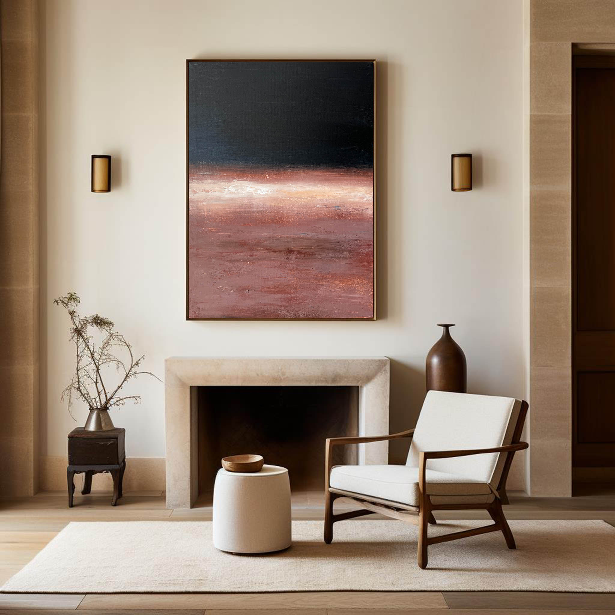 Dark Sunset Abstract Textured Linen Canvas Wall Decor