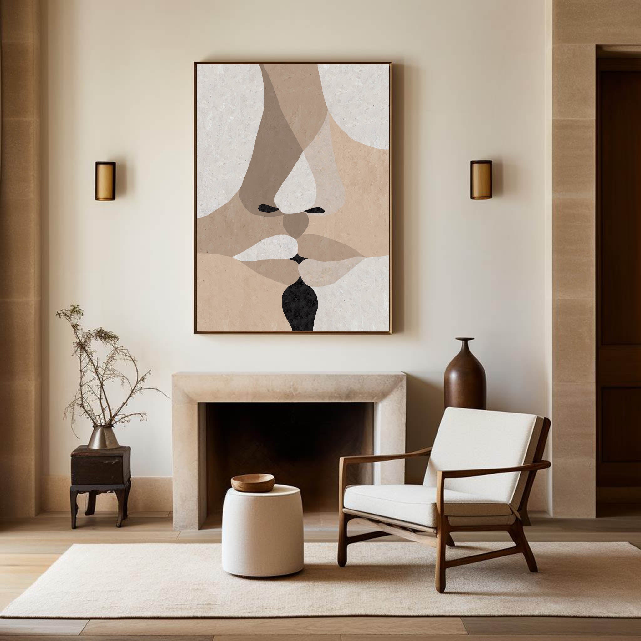 Taupe‑Beige Vertical Face‑Fragment Layer‑Textured Artwork