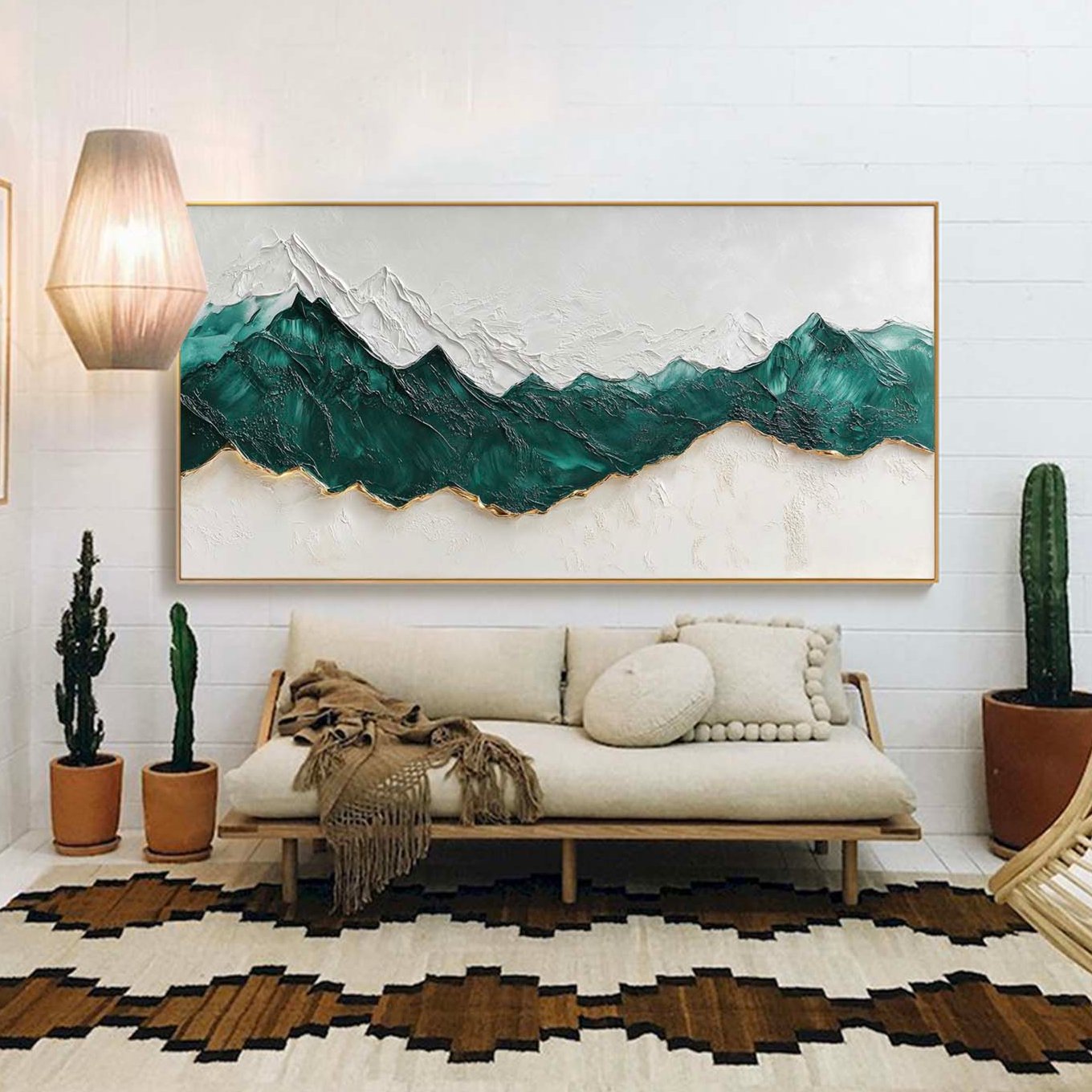 Teal Alpine Peaks Textured Painting