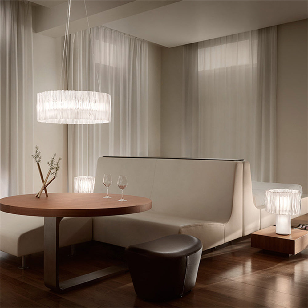 Kristy Modern Luxury Pleated Pendant Light, Circle, Acrylic/Stainless Steel - Neutralighting