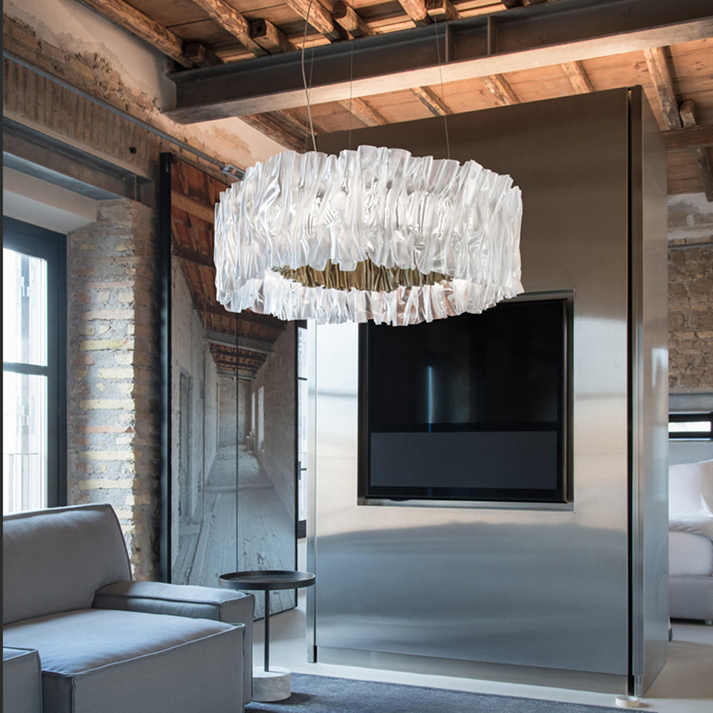 Kristy Modern Luxury Pleated Pendant Light, Circle, Acrylic/Stainless Steel - Neutralighting