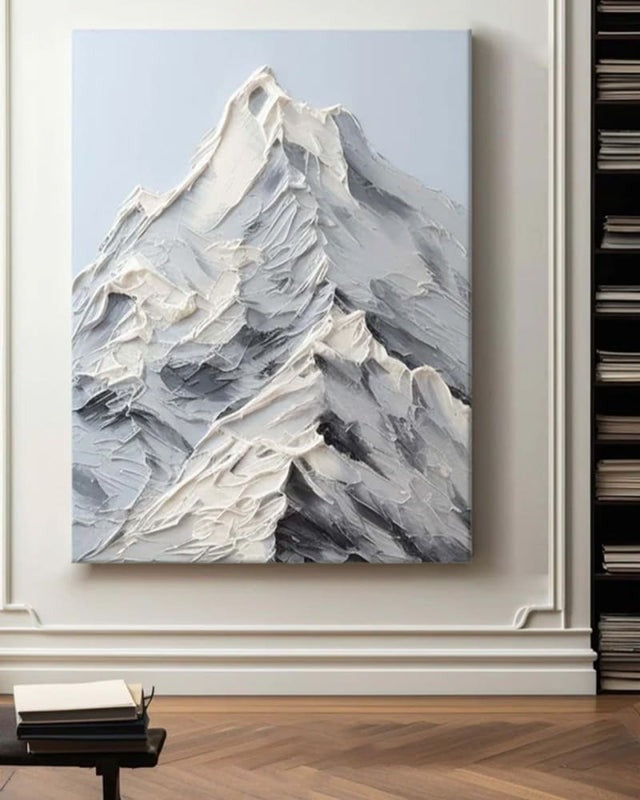 Snowy Mountain Peak Textured Painting