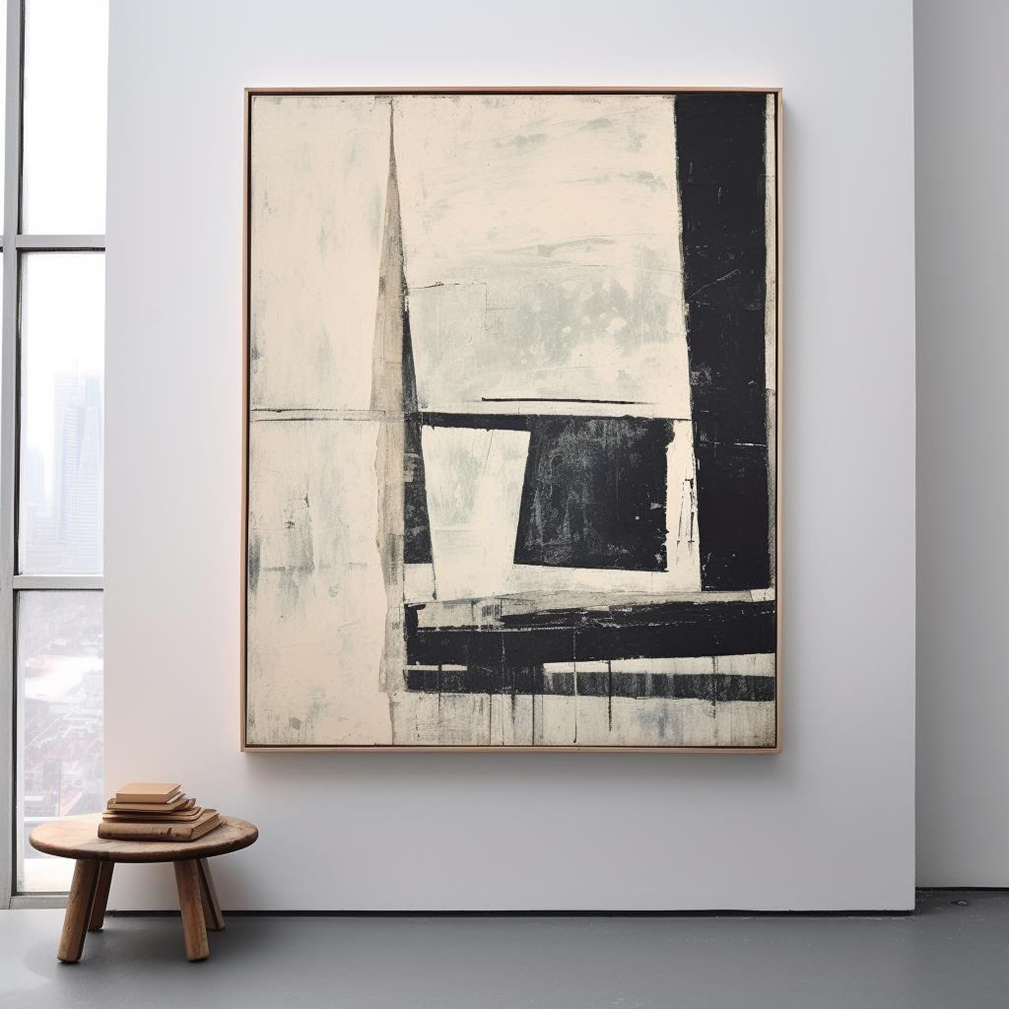 Black Ivory Geometric Abstract Painting