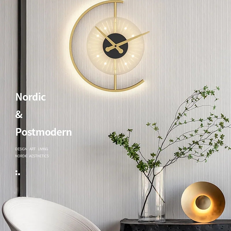 Arisha Modern Clock Metal/Acrylic LED Wall Lamp, Black/Gold - Neutralighting