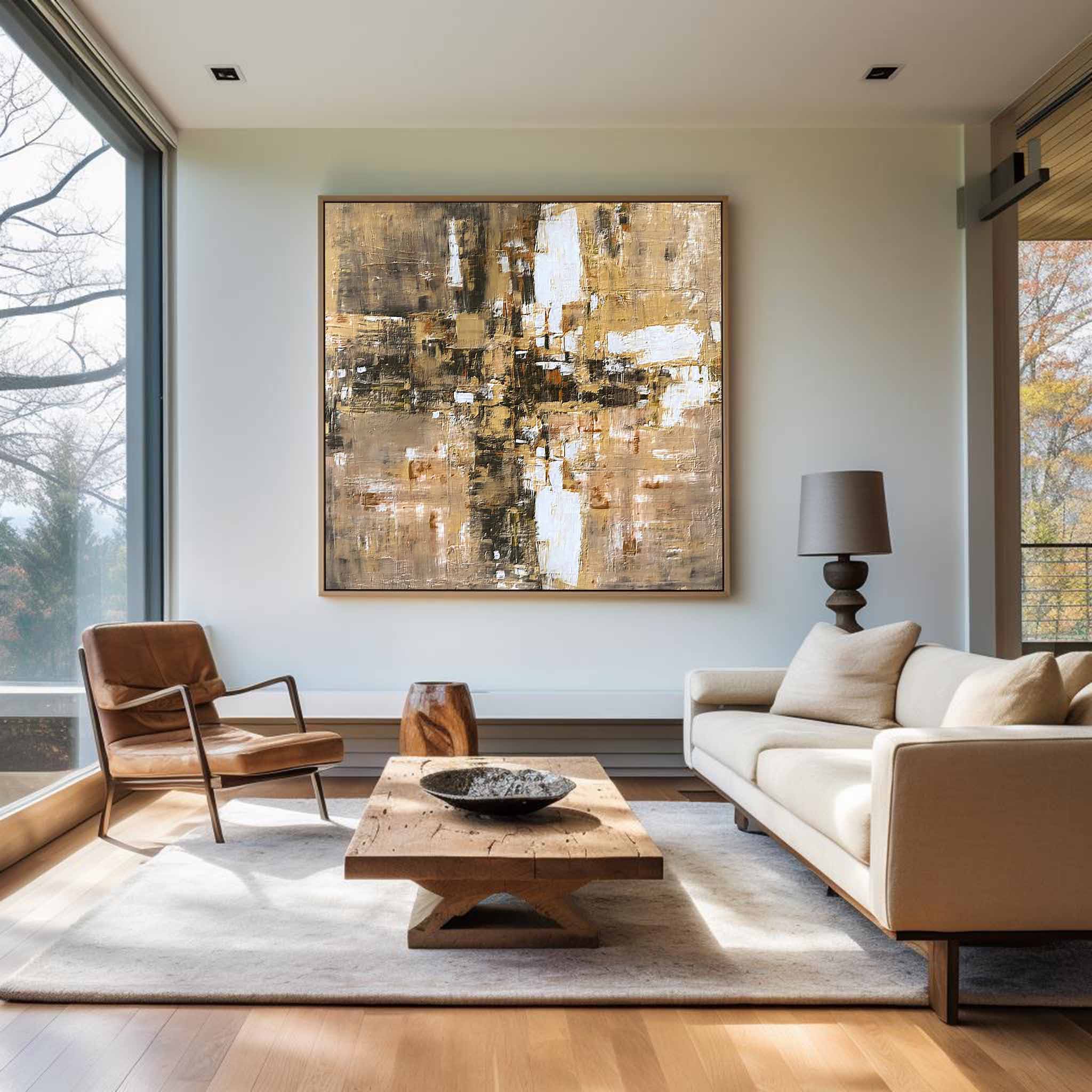 Abstract Gold Brown White Textured Layer Painting