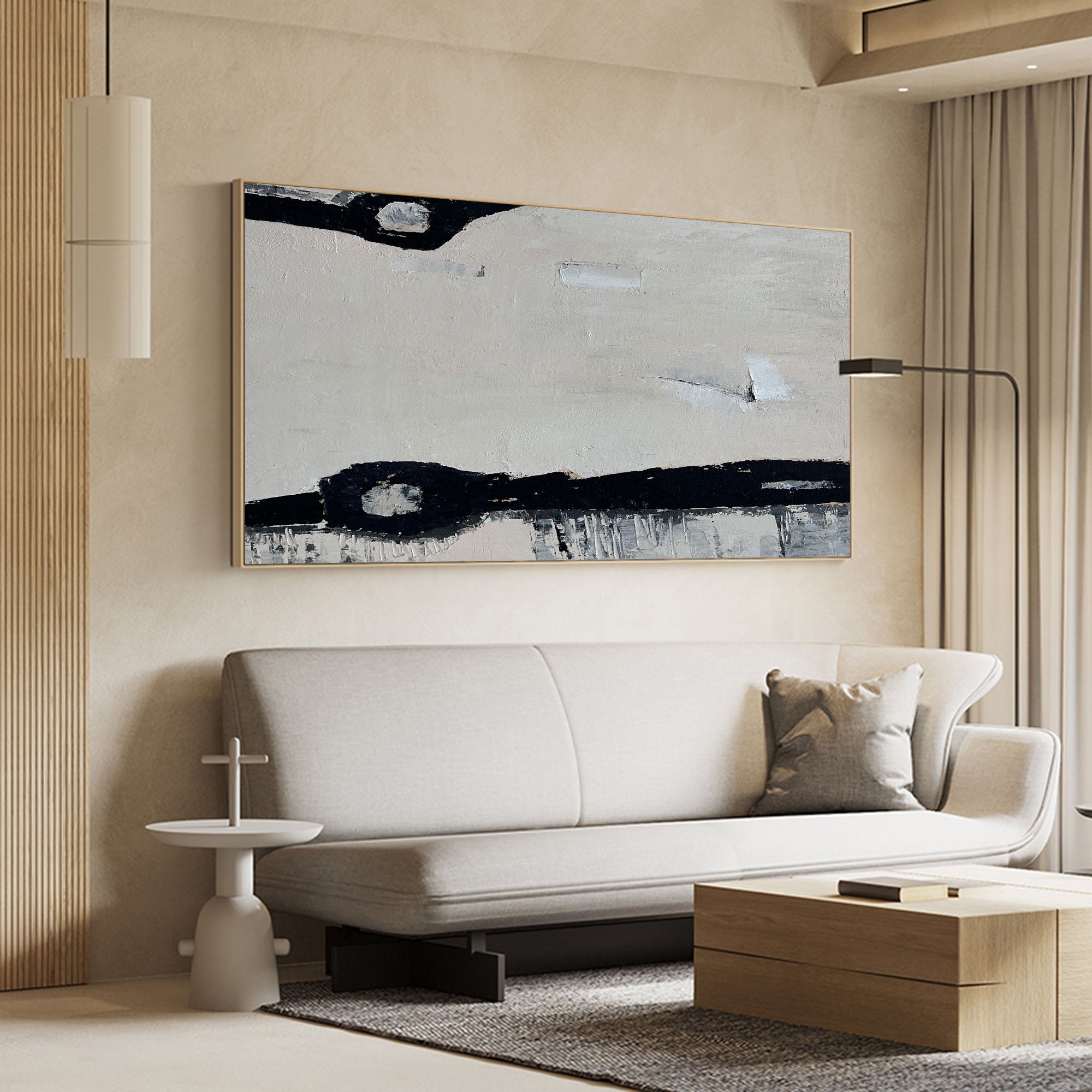 Minimalist Beige Grey Abstract Oil Painting