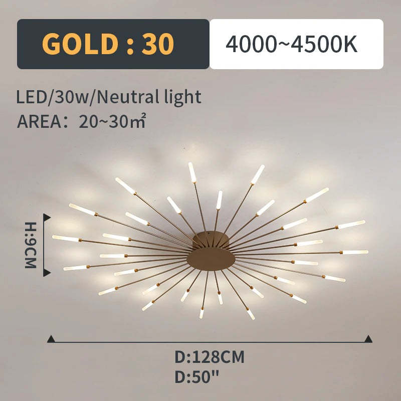 Wesley Flush-Mount Ceiling Light Fireworks, Black/Gold