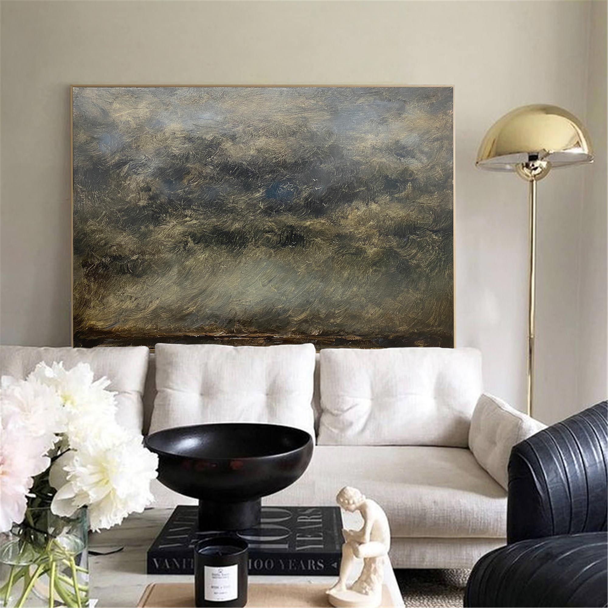 Abstract Misty Sage Green Landscape Oil Acrylic Linen Canvas Painting