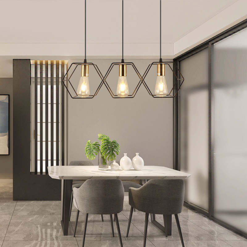 Arisha Rustic Farmhouse Geometry 3/5 Light Pendant Light, Black - Neutralighting