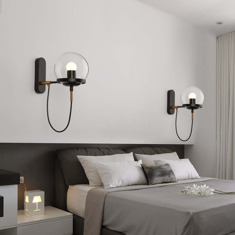 Silva Rustic Retro Glass Globe Wall Lamp, Black/Bronze - Neutralighting