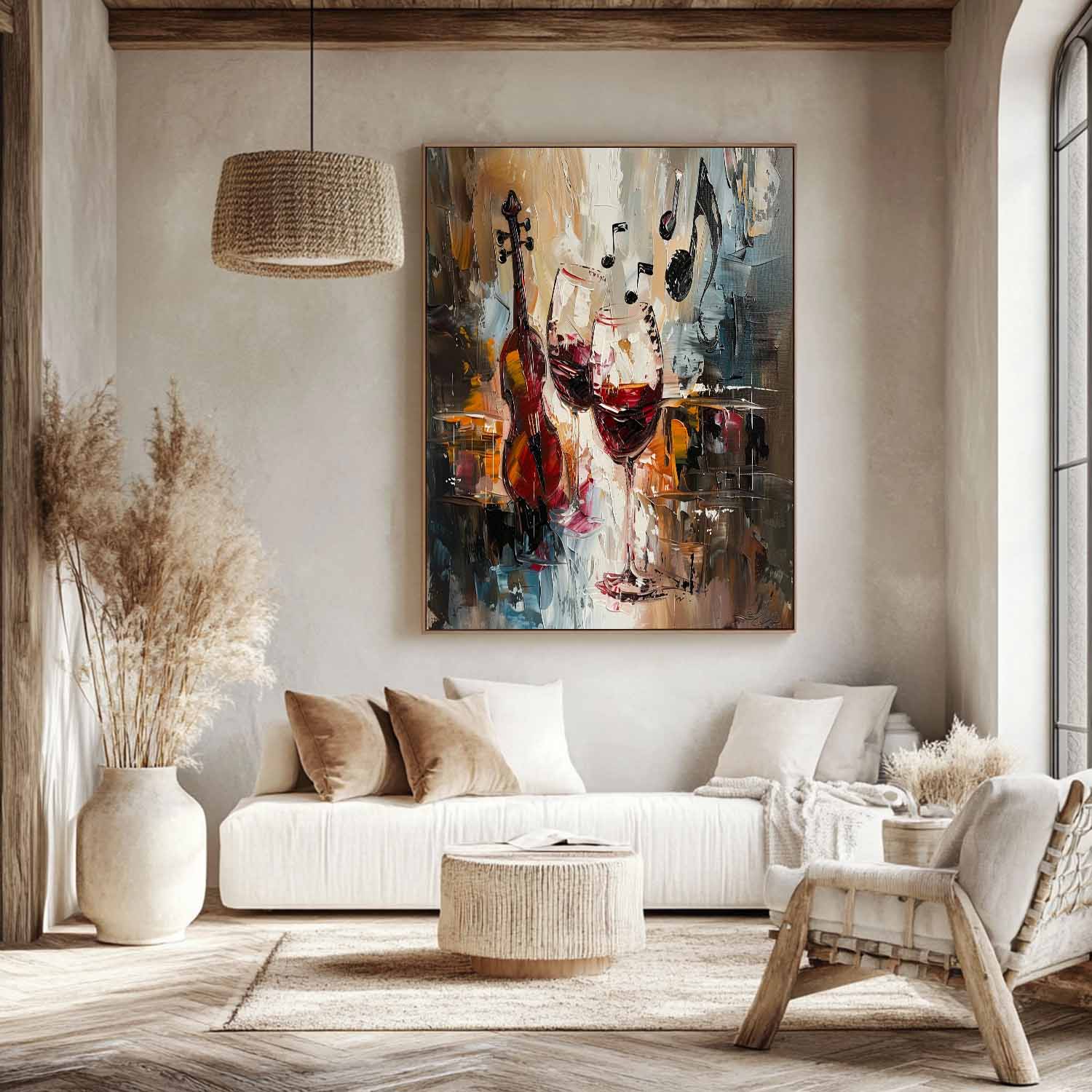 Wall Art Violin Wine Glass Music Note Impasto